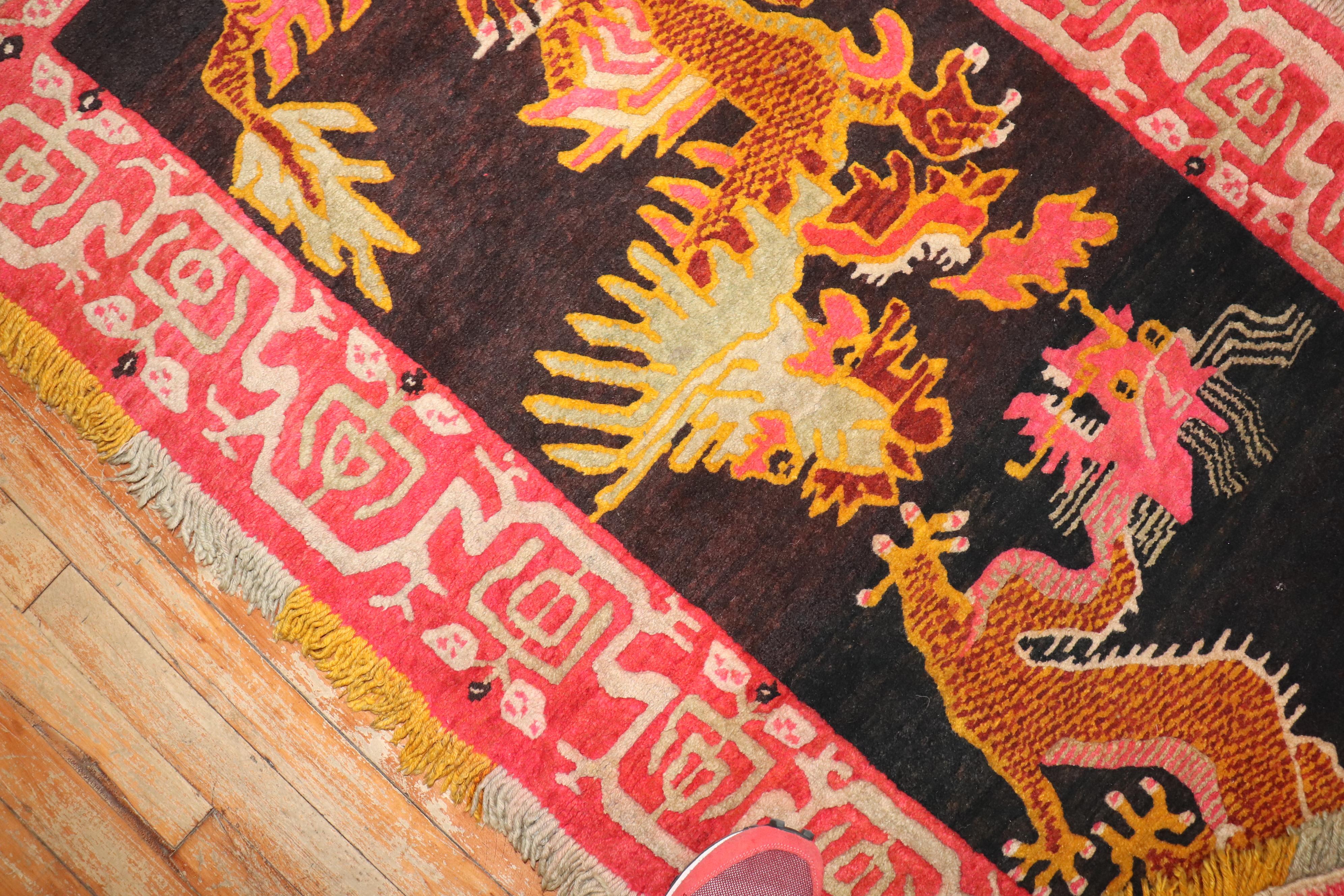 Zabihi Collection Wild Dragon Vintage Tibetan Rug In Good Condition For Sale In New York, NY