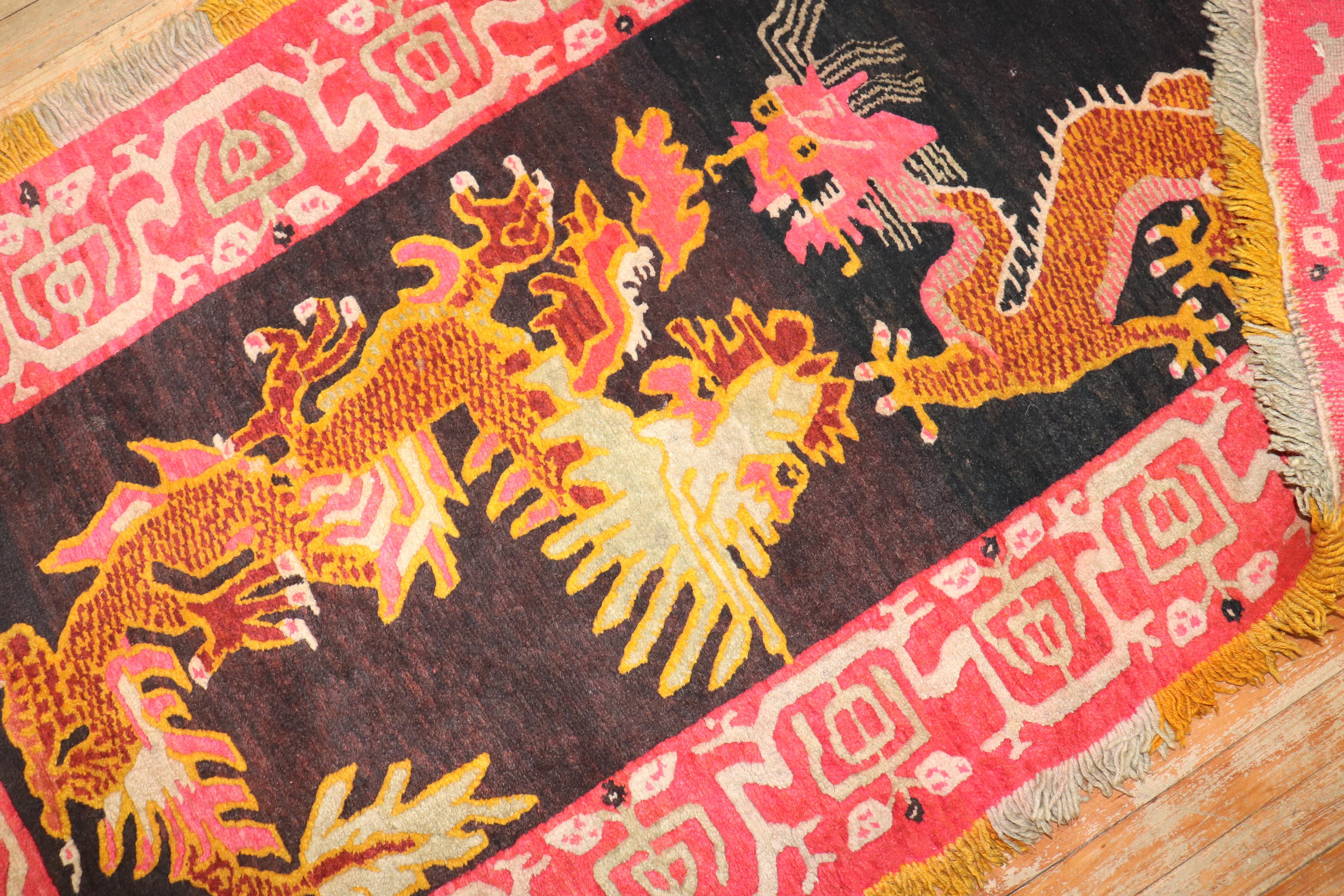 Zabihi Collection Wild Dragon Vintage Tibetan Rug For Sale 1