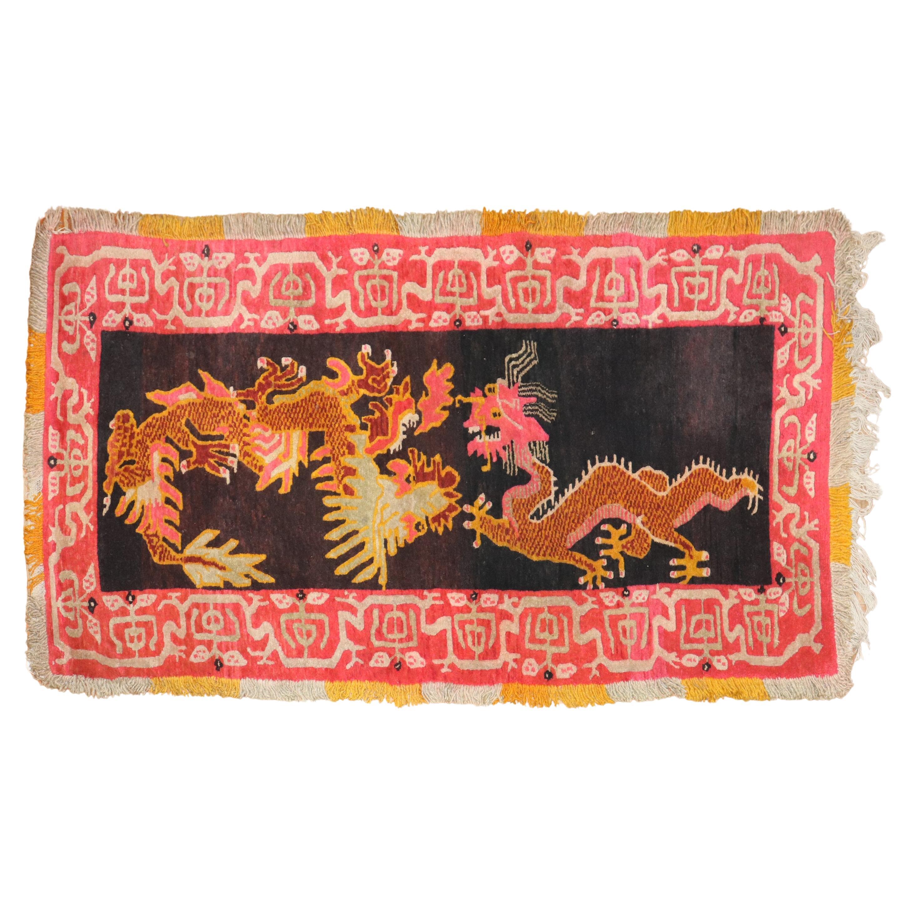 Colección Zabihi Alfombra Tibetana Vintage Dragón Salvaje