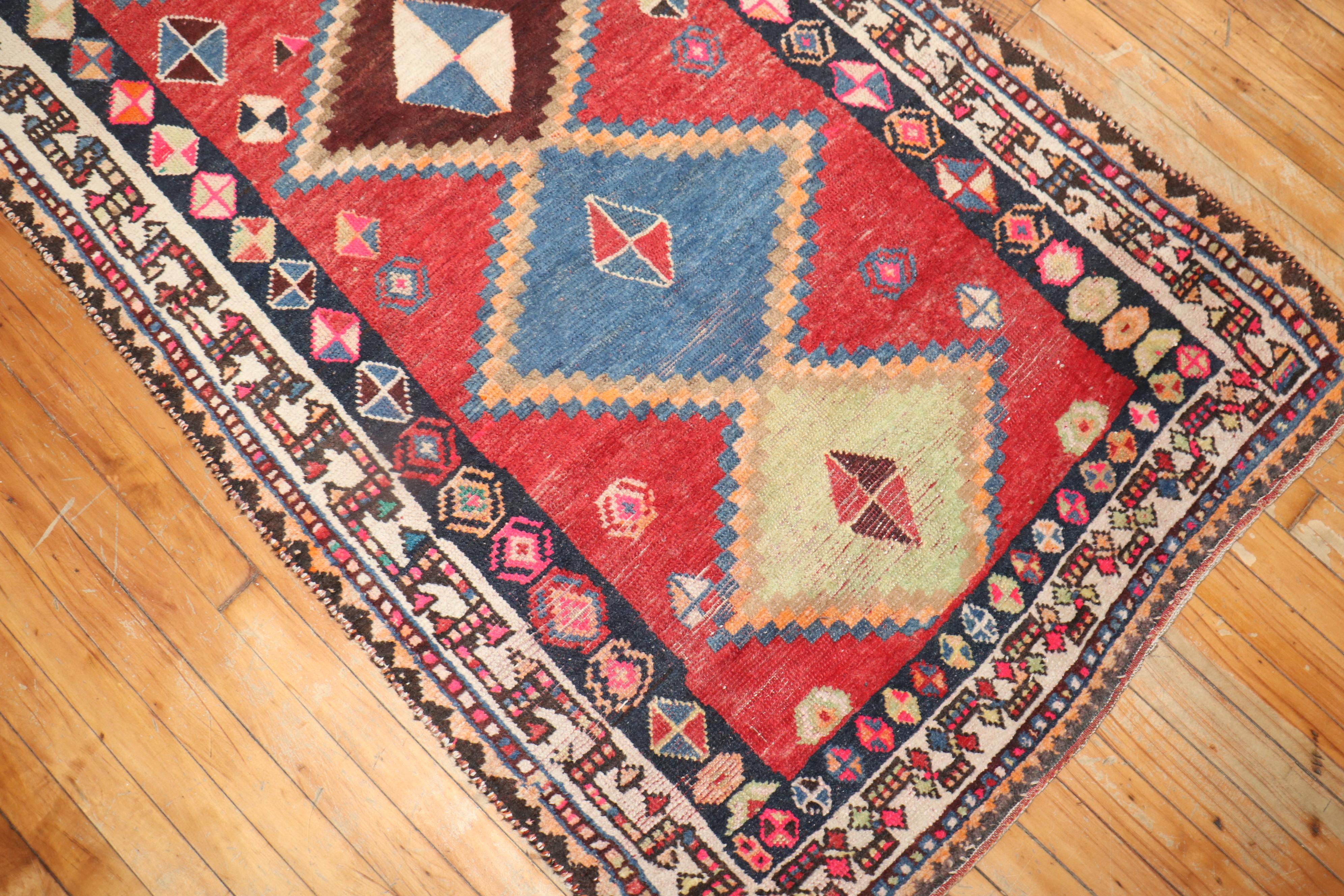Zabihi Collection Worn Antique Persian Gabbeh Small Rug In Fair Condition For Sale In New York, NY