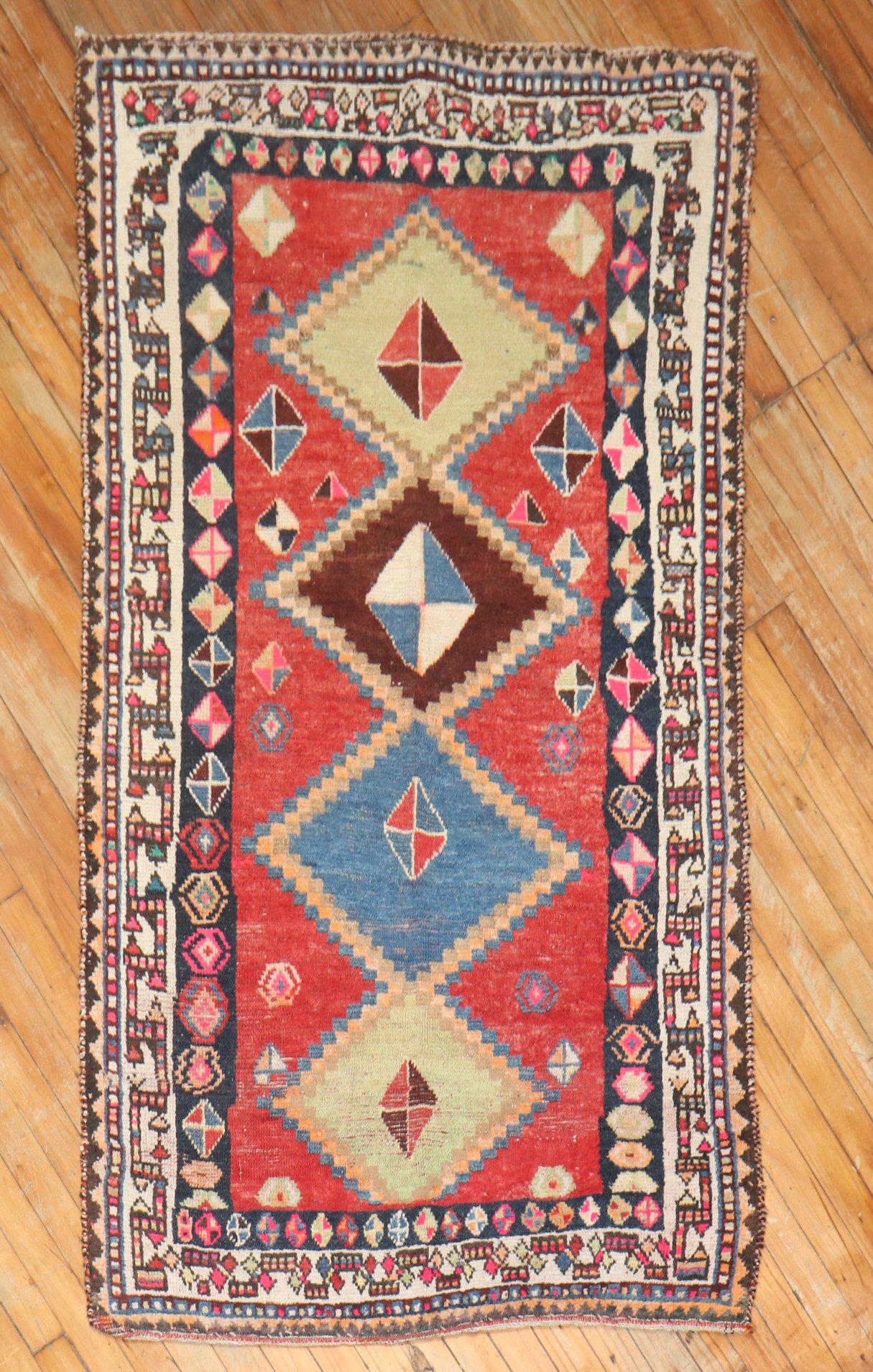Wool Zabihi Collection Worn Antique Persian Gabbeh Small Rug For Sale