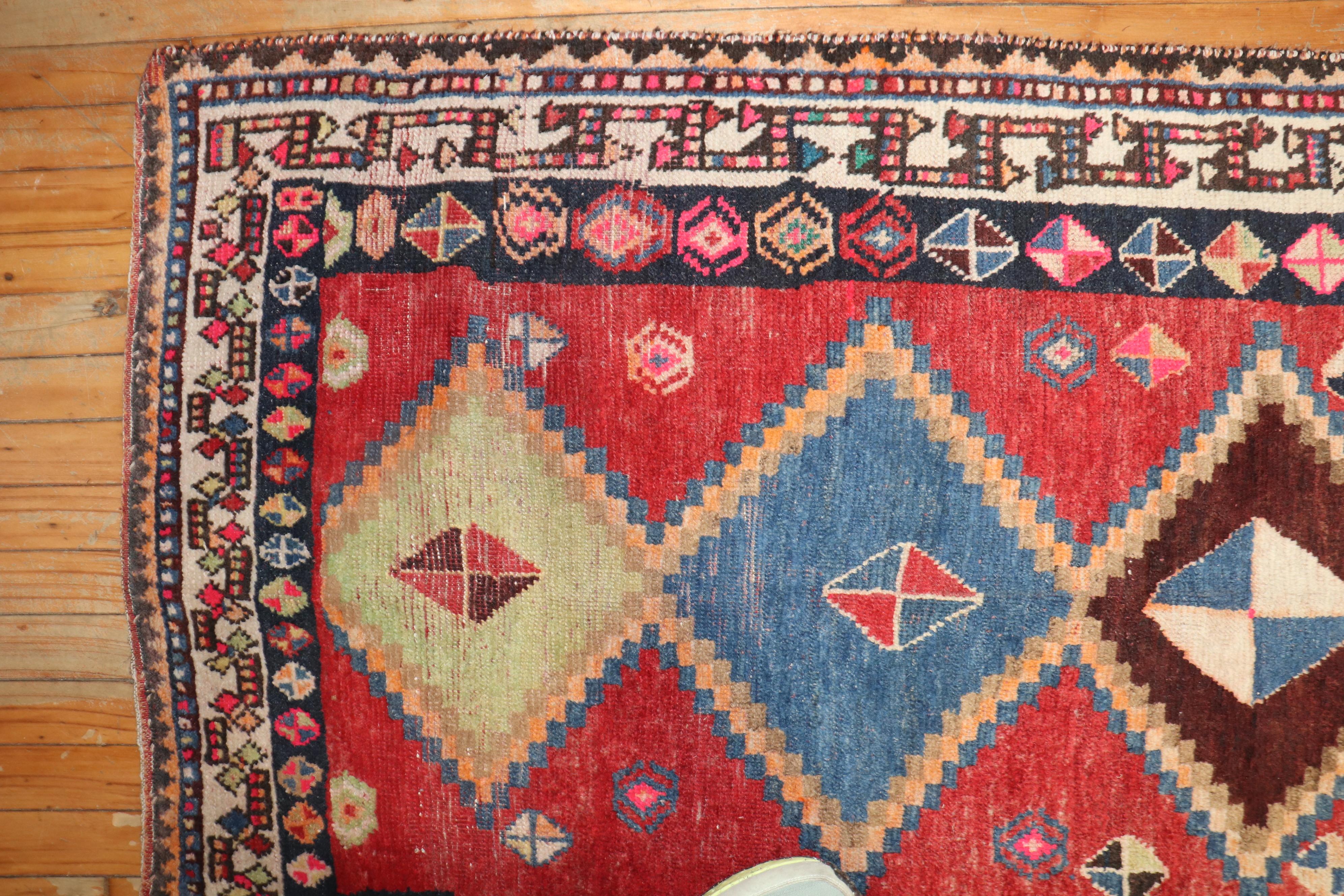 Zabihi Collection Worn Antique Persian Gabbeh Small Rug For Sale 1