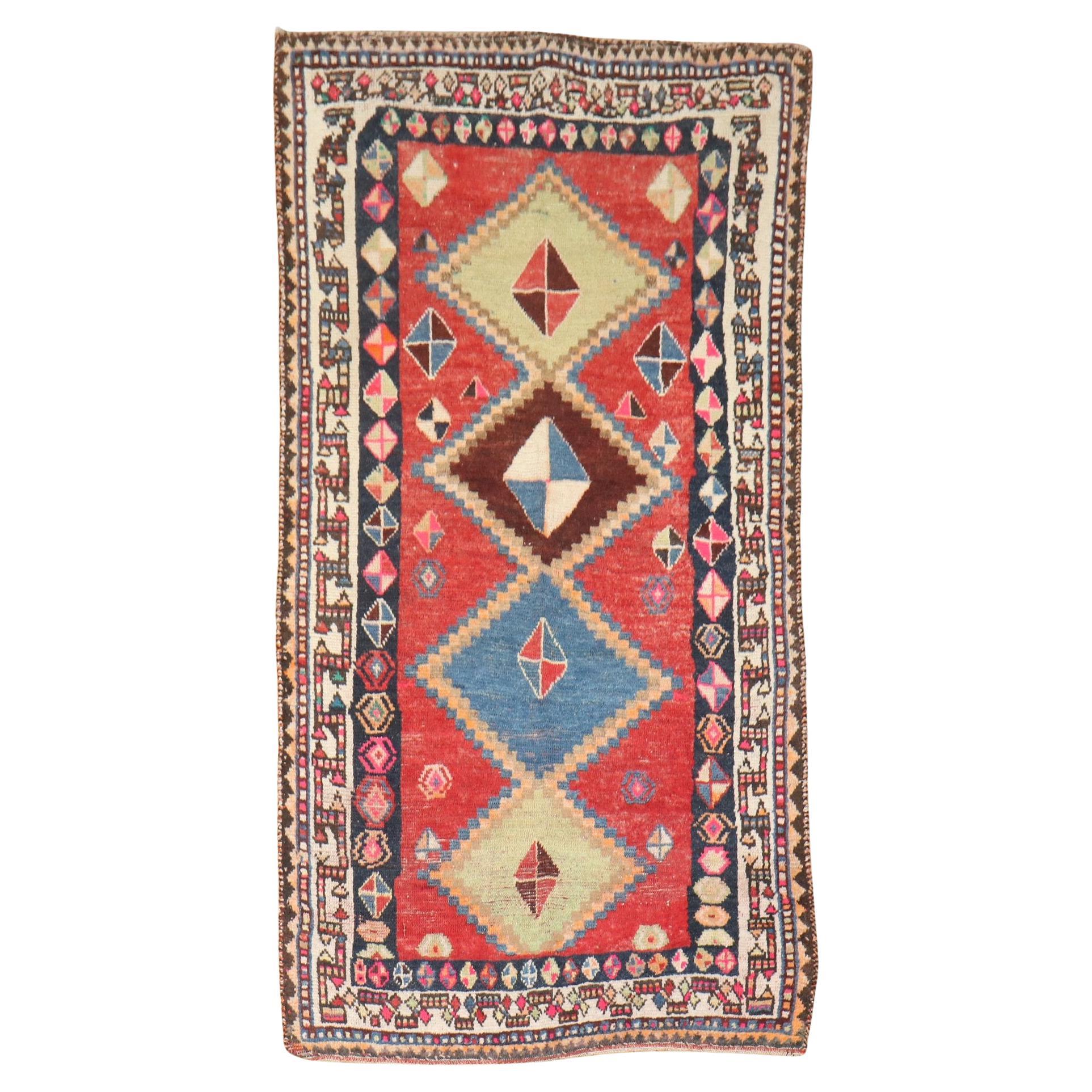 Zabihi Collection Worn Antique Persian Gabbeh Small Rug For Sale