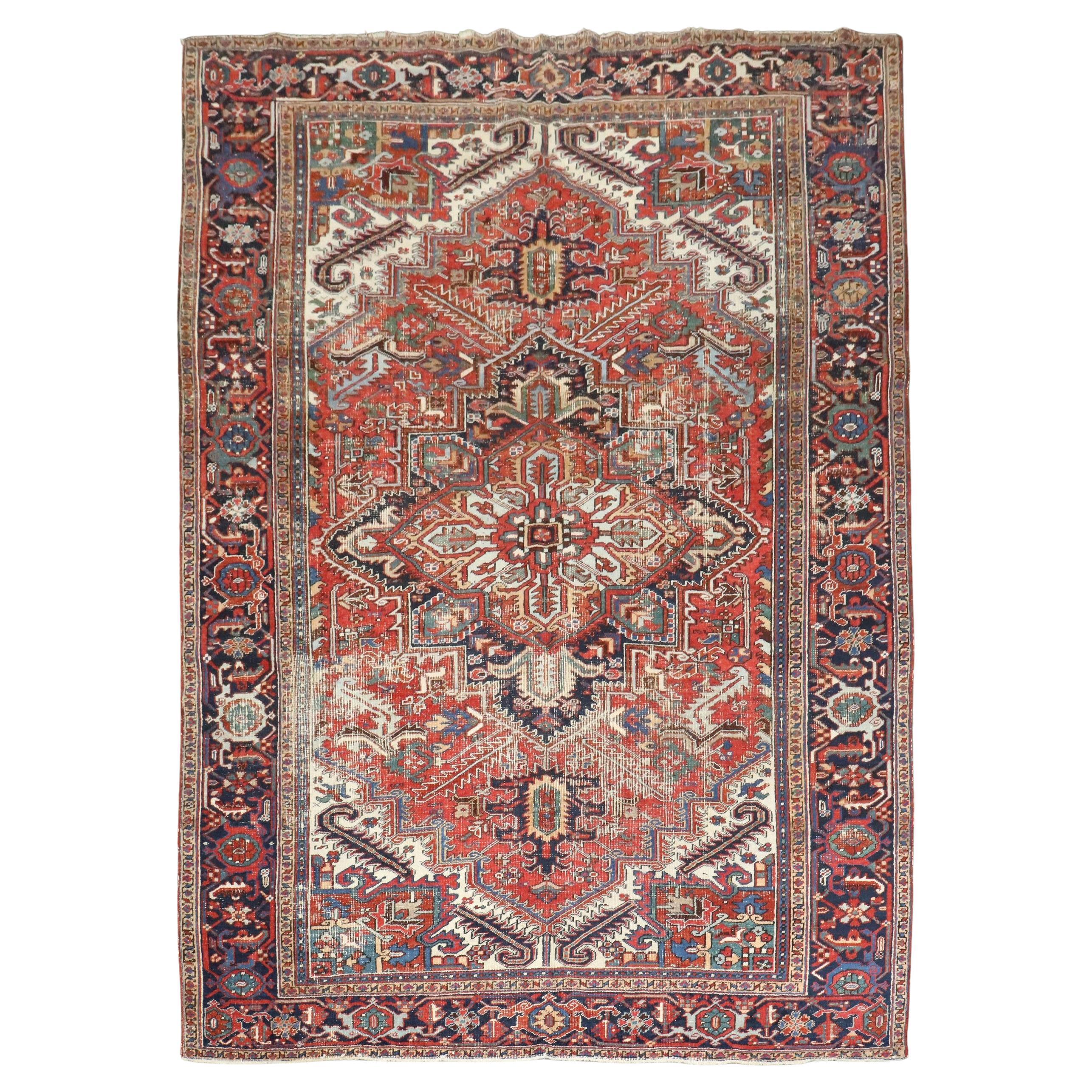 Zabihi Collection Worn Antique Persian Heriz Carpet For Sale