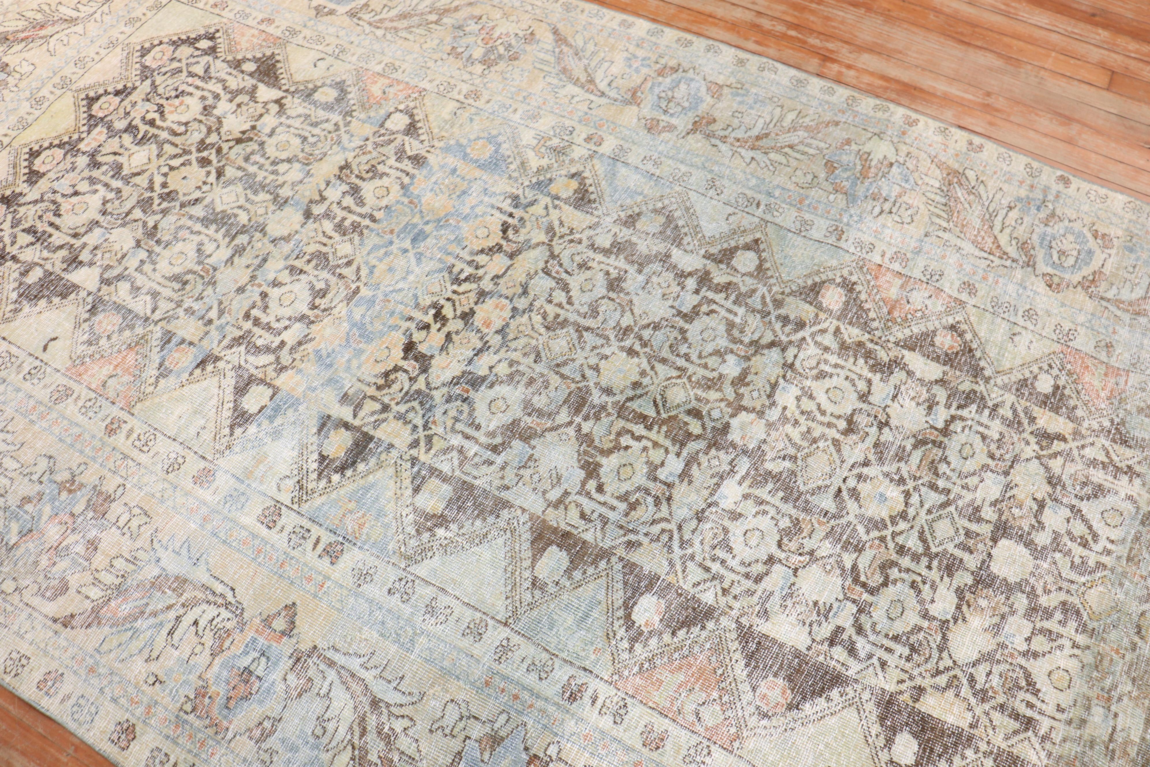 Zabihi Collection Worn Antique Persian Mahal Rug In Distressed Condition For Sale In New York, NY