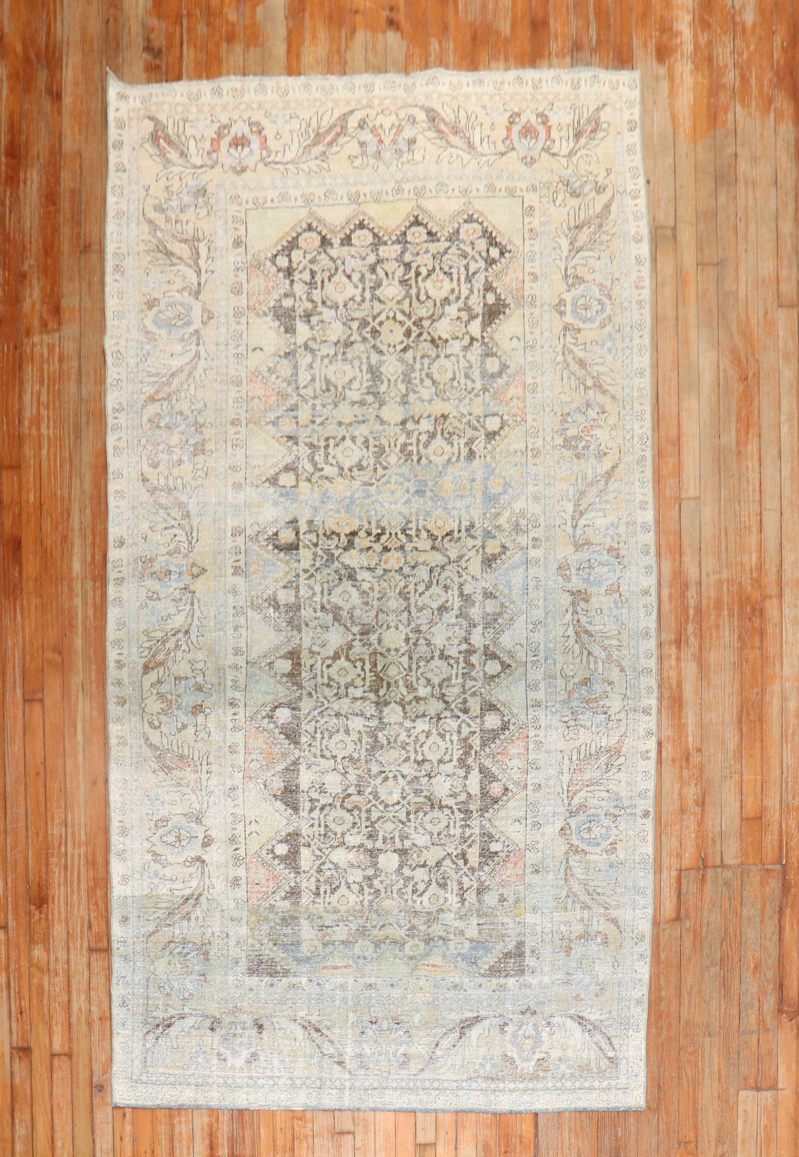 Zabihi Collection Worn Antique Persian Mahal Rug For Sale 1