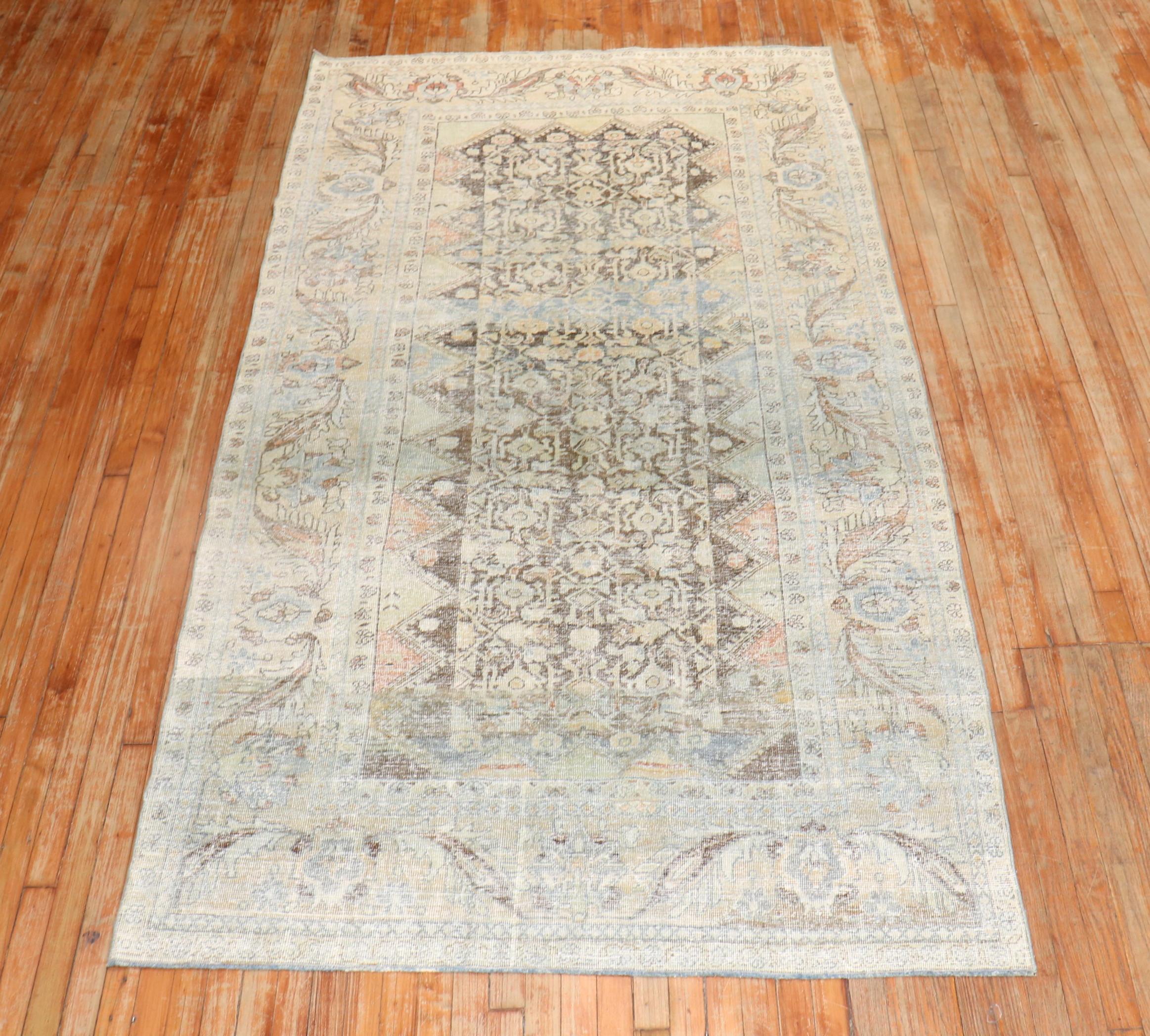 Zabihi Collection Worn Antique Persian Mahal Rug For Sale 2