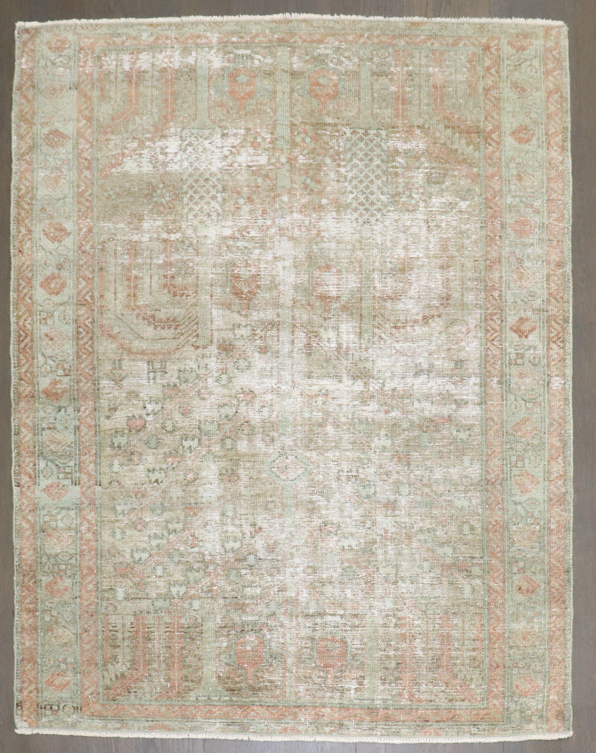 an early 20th Century small square size Worn Rug

Details
rug no.	j3585
size	3'7'' x 4'4''