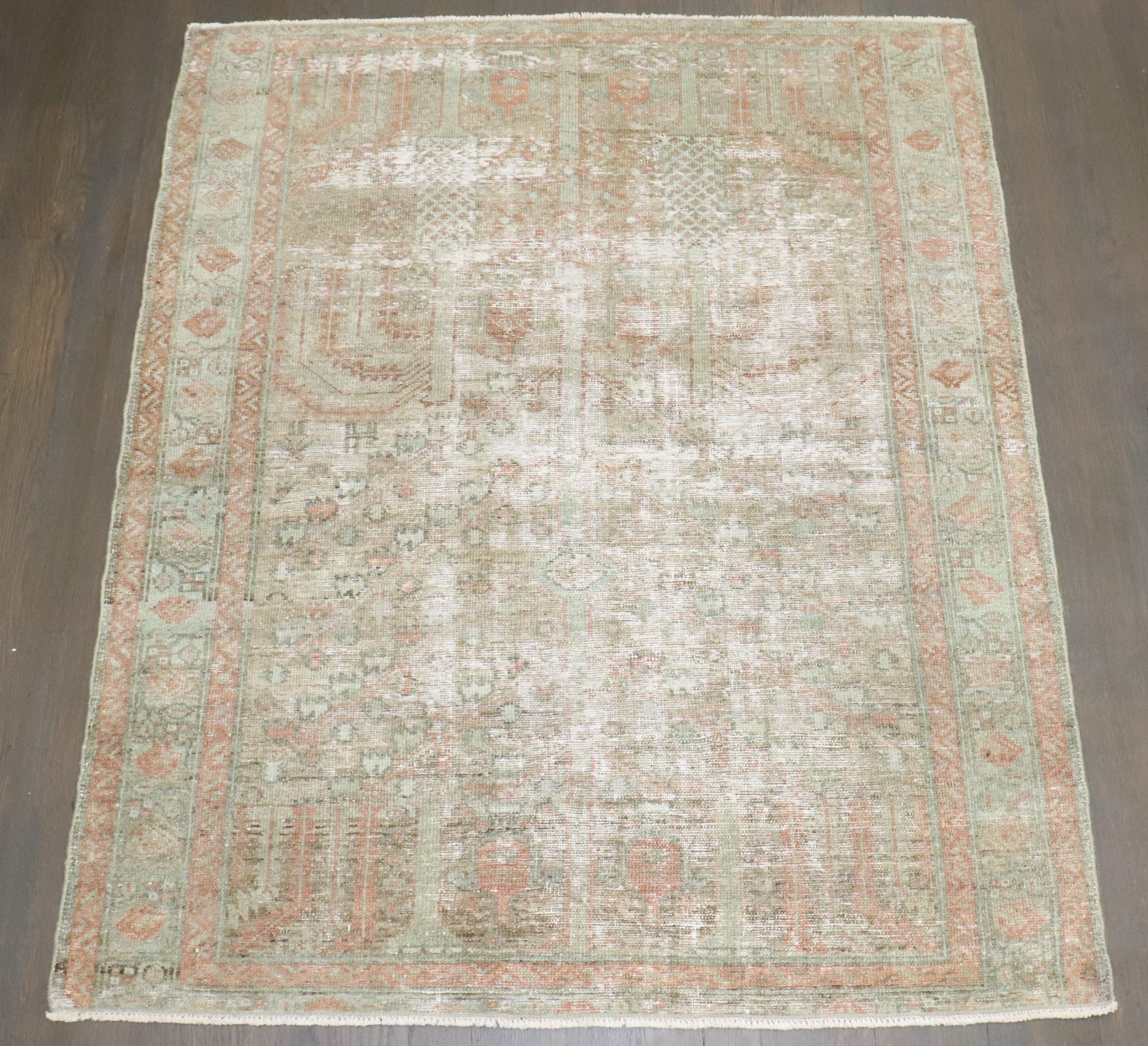 Bakshaish Zabihi Collection Worn Antique Persian Small Square Rug For Sale
