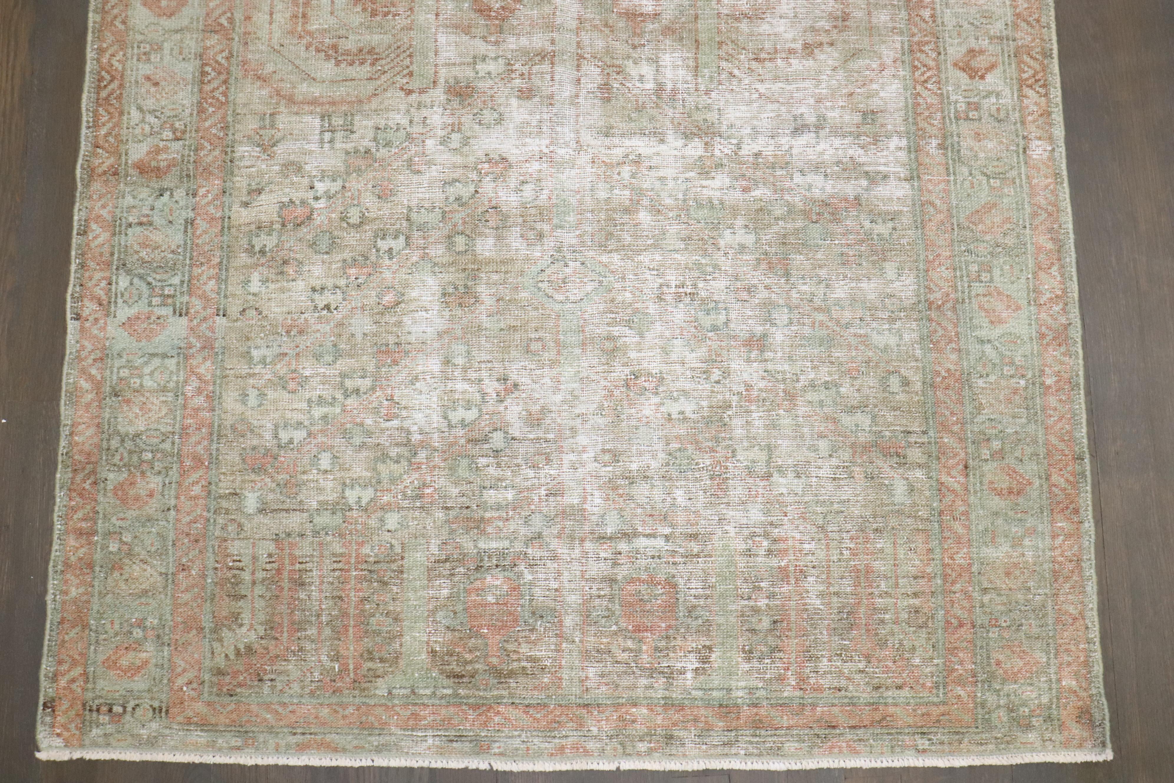 Hand-Woven Zabihi Collection Worn Antique Persian Small Square Rug For Sale