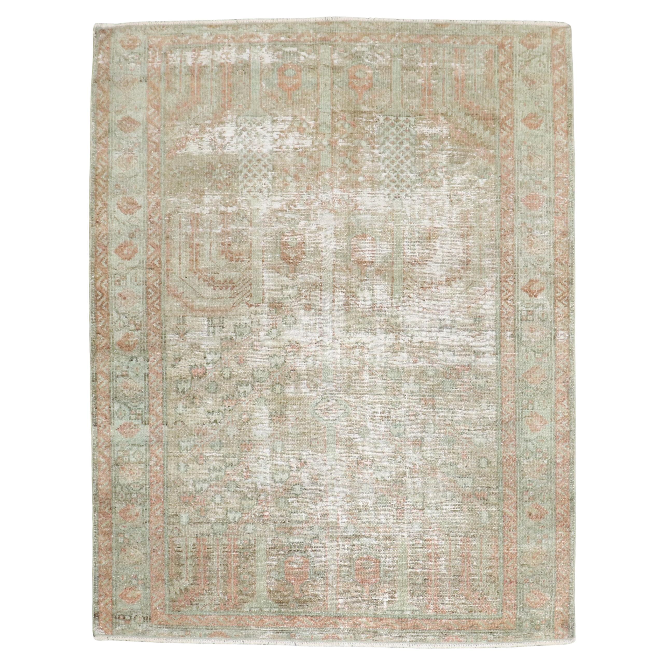 Zabihi Collection Worn Antique Persian Small Square Rug For Sale