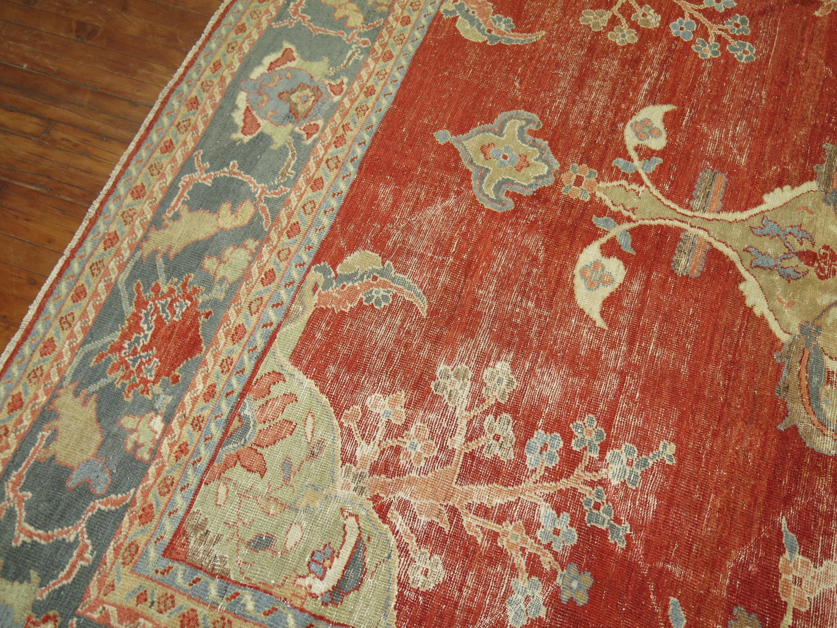 Zabihi Collection Worn Antique Ziegler Mahal Rug For Sale 3