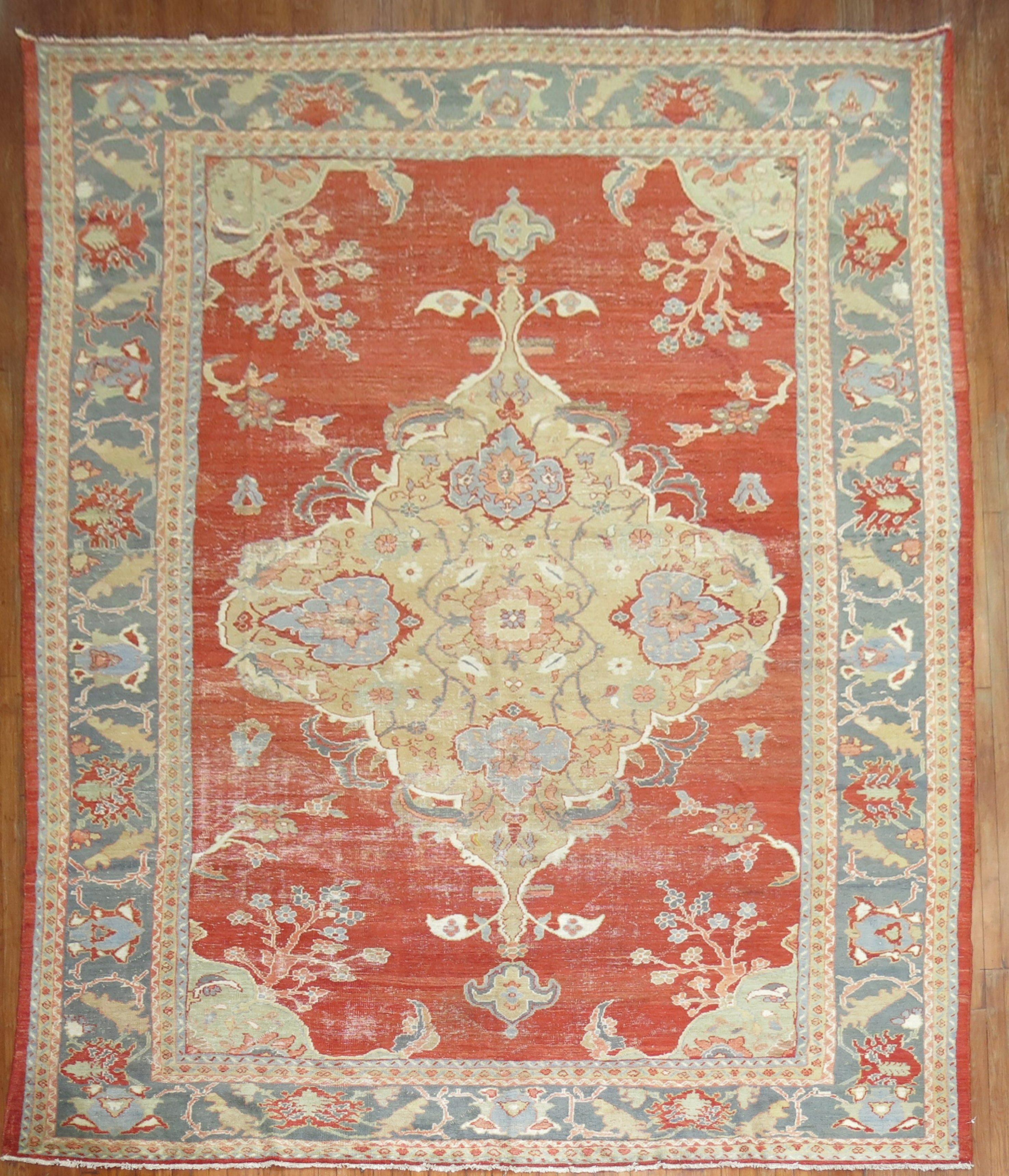 A late 19th Century room size persian ziegler mahal distressed rug

rug no.	9677
size	10' x 14' 
