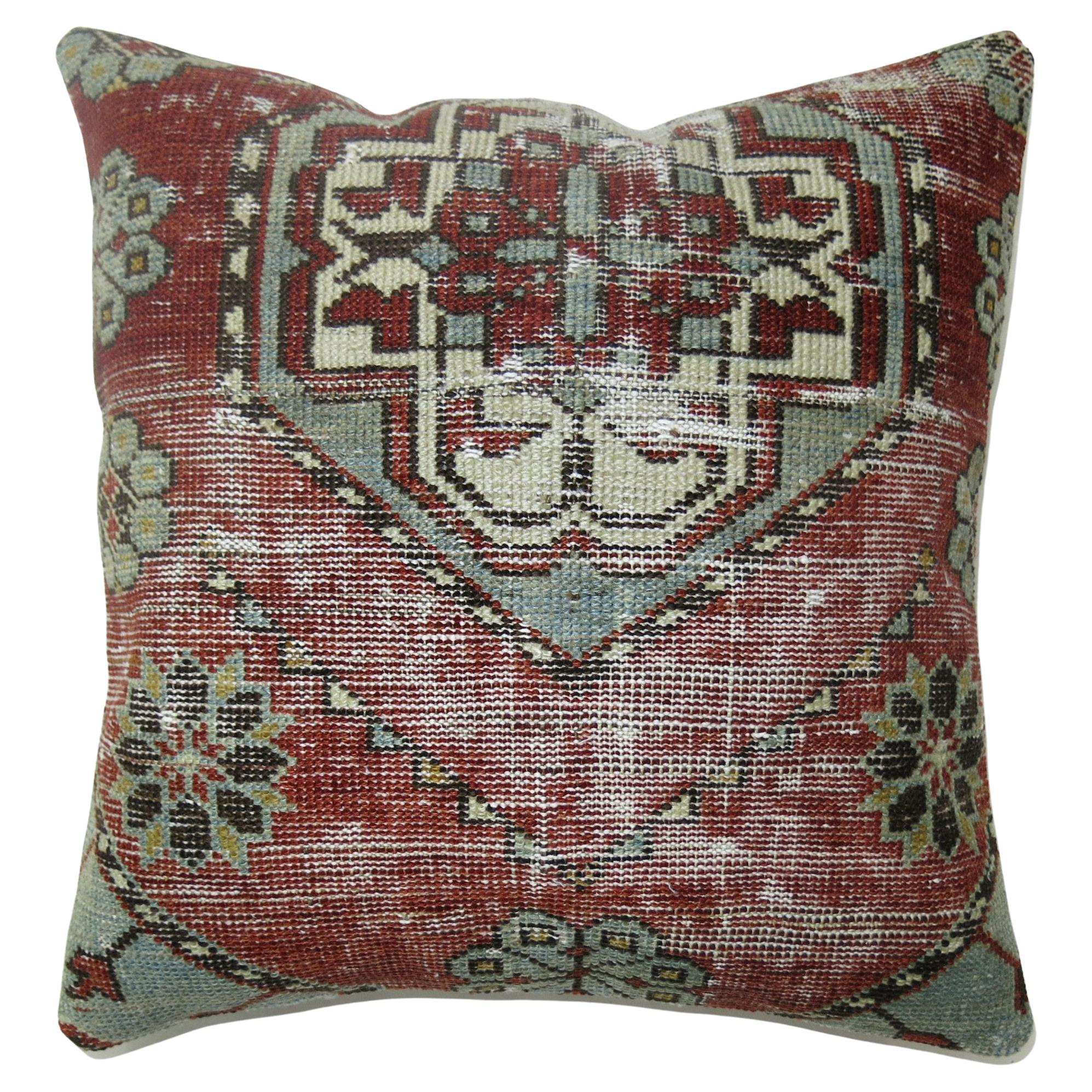 Zabihi Collection Worn Caucasian Rug Pillow For Sale