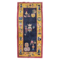 Vintage Zabihi Collection Worn Chinese Art Deco Carpet