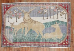 Zabihi Collection Worn Deer Goat Vintage Turkish Rug