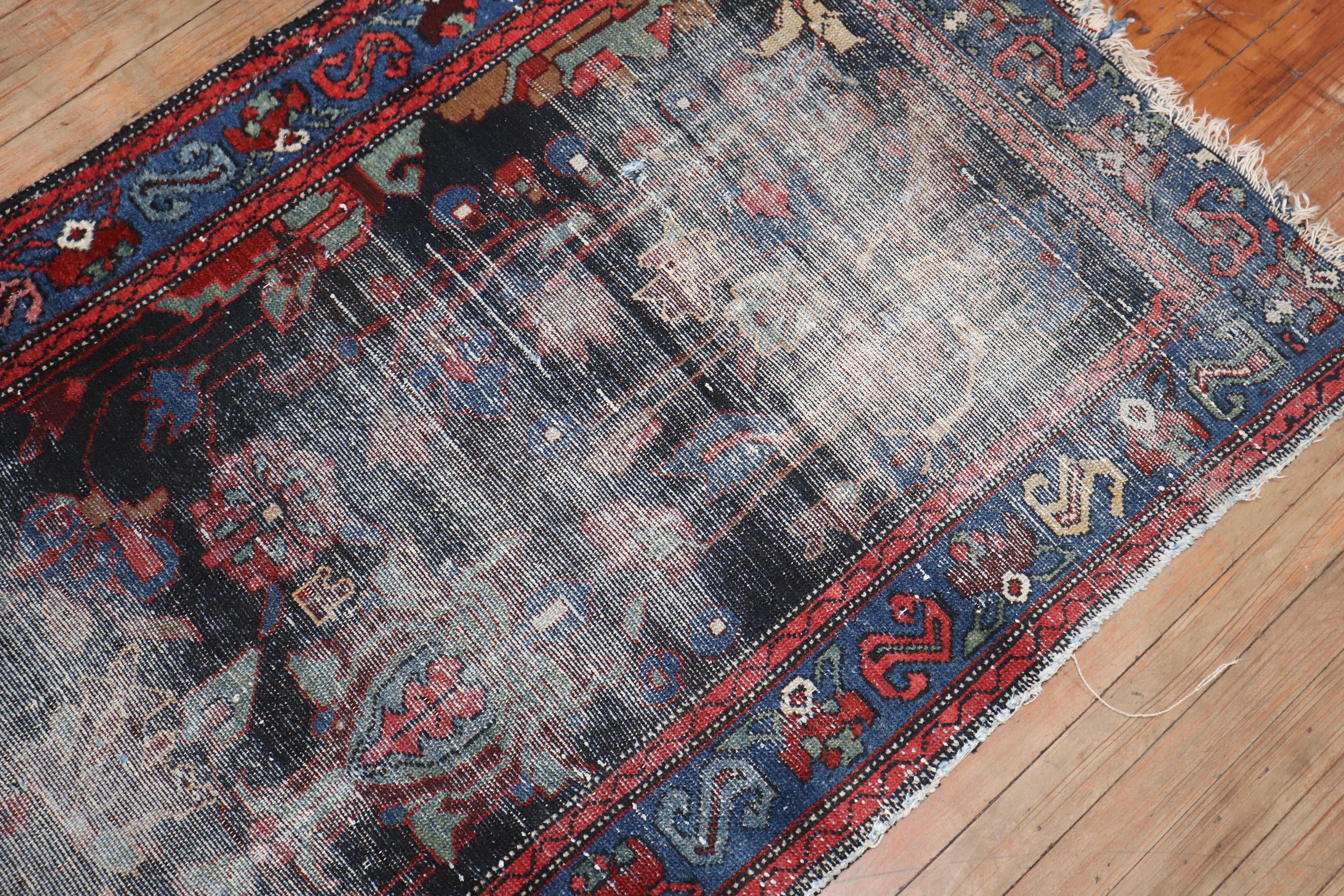 Hand-Woven Zabihi Collection Worn Distressed Persian Runner For Sale