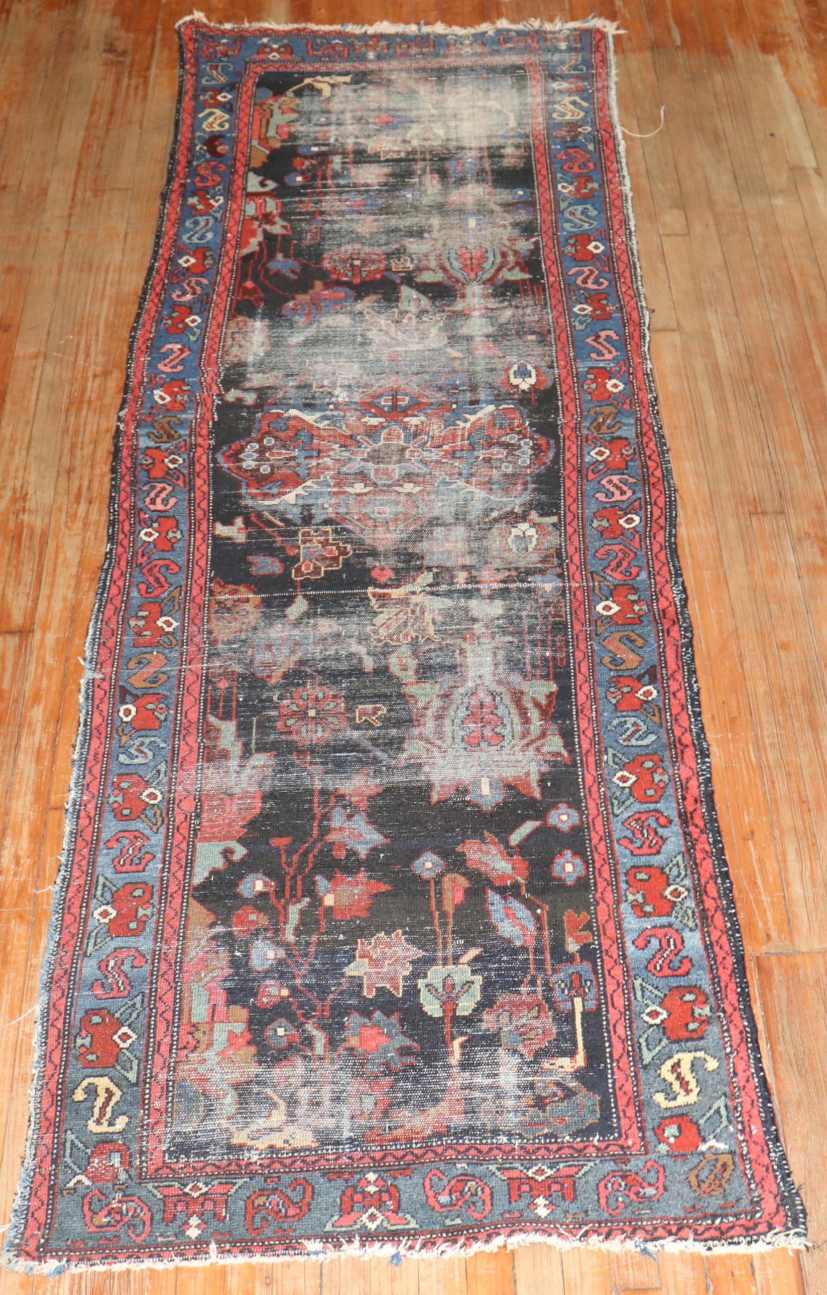 20th Century Zabihi Collection Worn Distressed Persian Runner For Sale