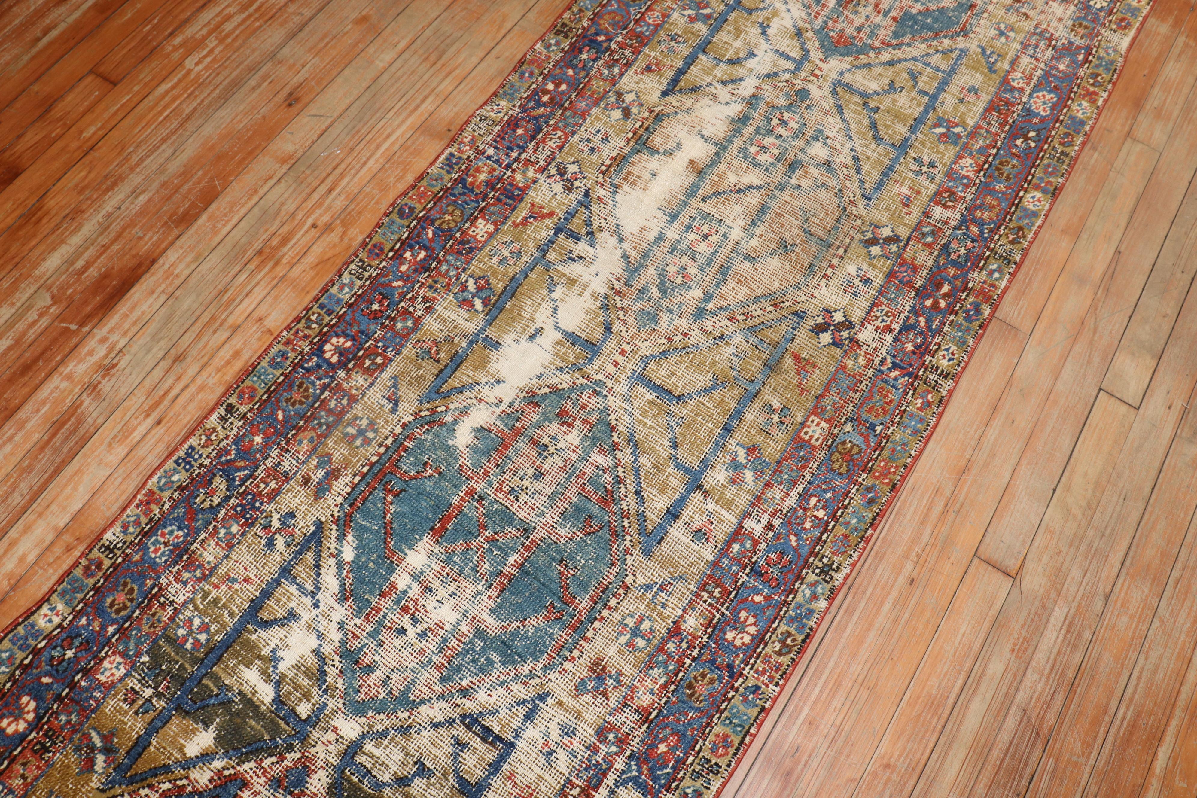 Wool Zabihi Collection Worn Distressed Tribal Persian Runner For Sale