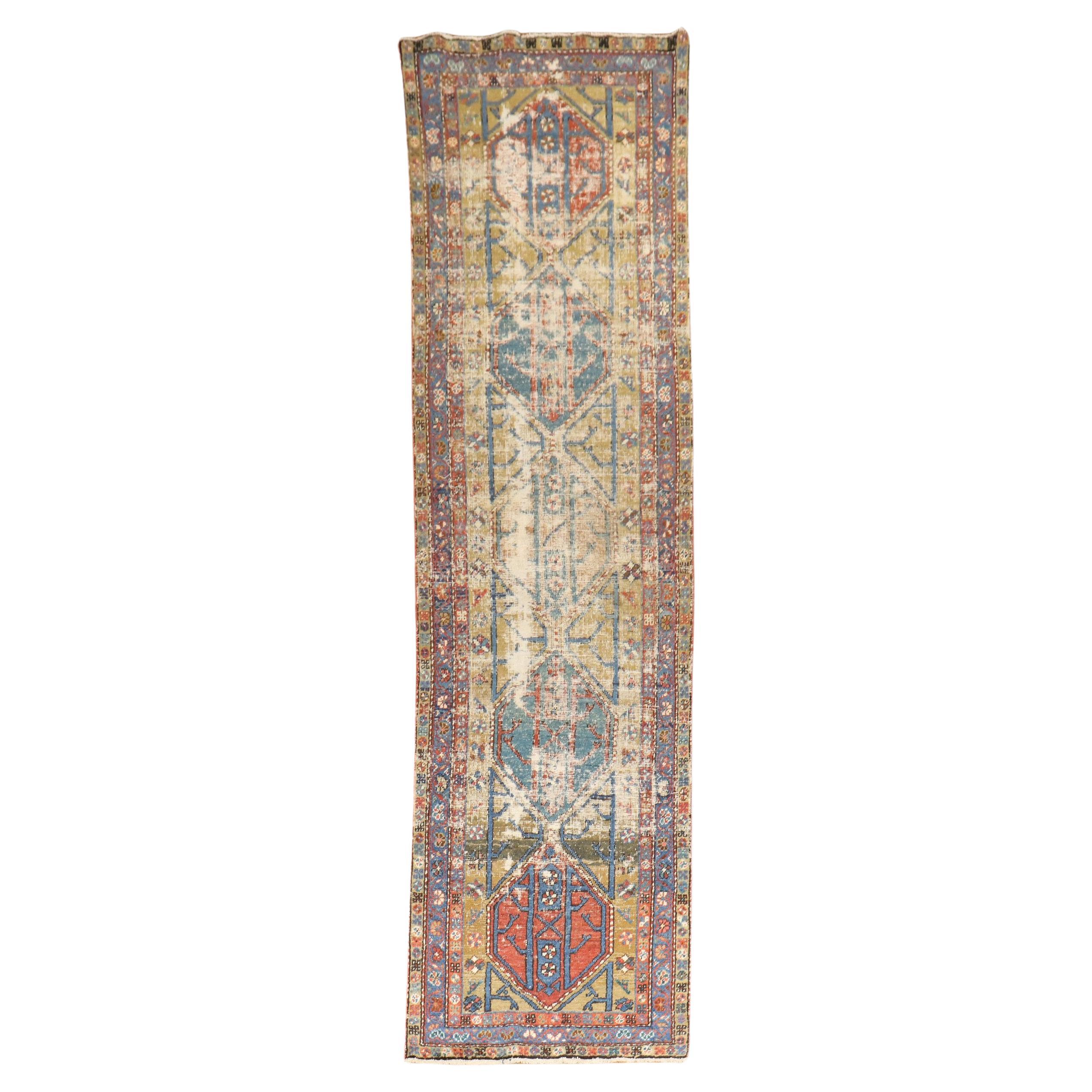 Zabihi Collection Worn Distressed Tribal Persian Runner For Sale
