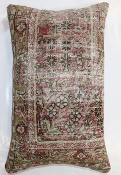 Zabihi Collection Worn Floral Persian Kerman Pictorial Border Rug Pillow