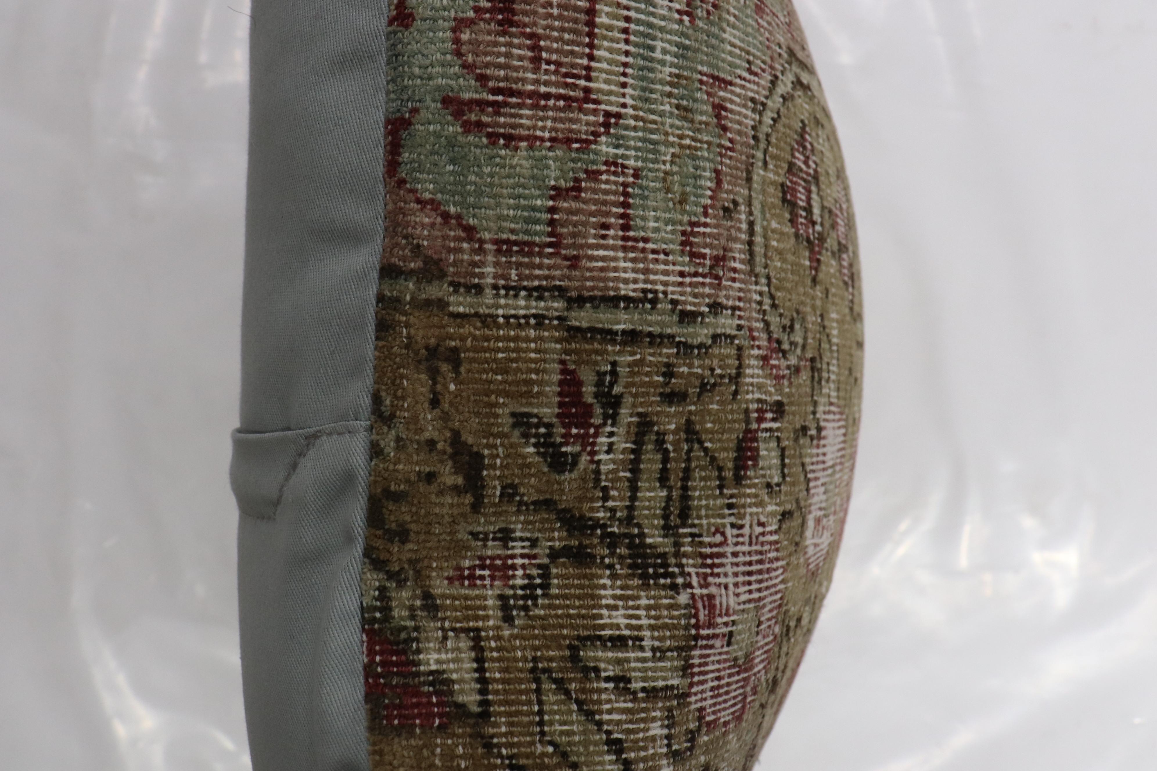 Tabriz Zabihi Collection Worn Floral Persian Kerman Pictorial Rug Pillow For Sale