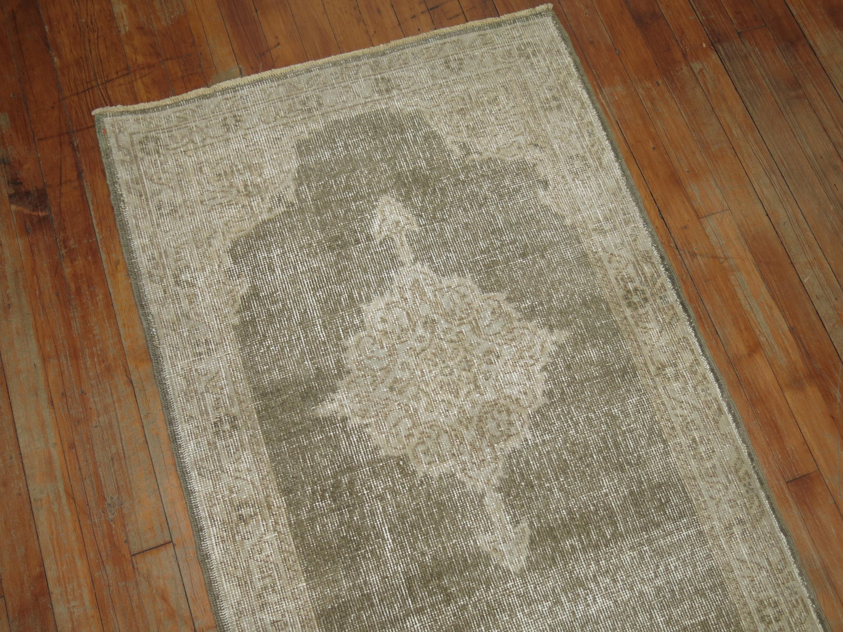 Hand-Knotted Zabihi Collection Worn Gray Vintage Turkish Runner For Sale