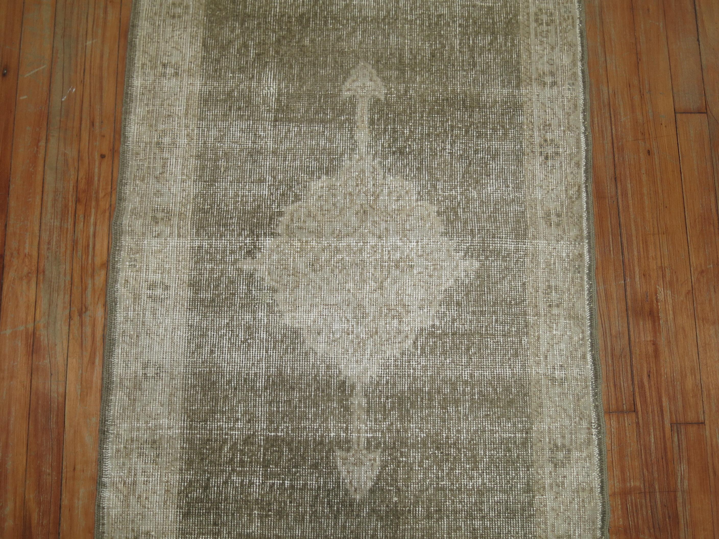 Zabihi Collection Worn Gray Vintage Turkish Runner In Good Condition For Sale In New York, NY