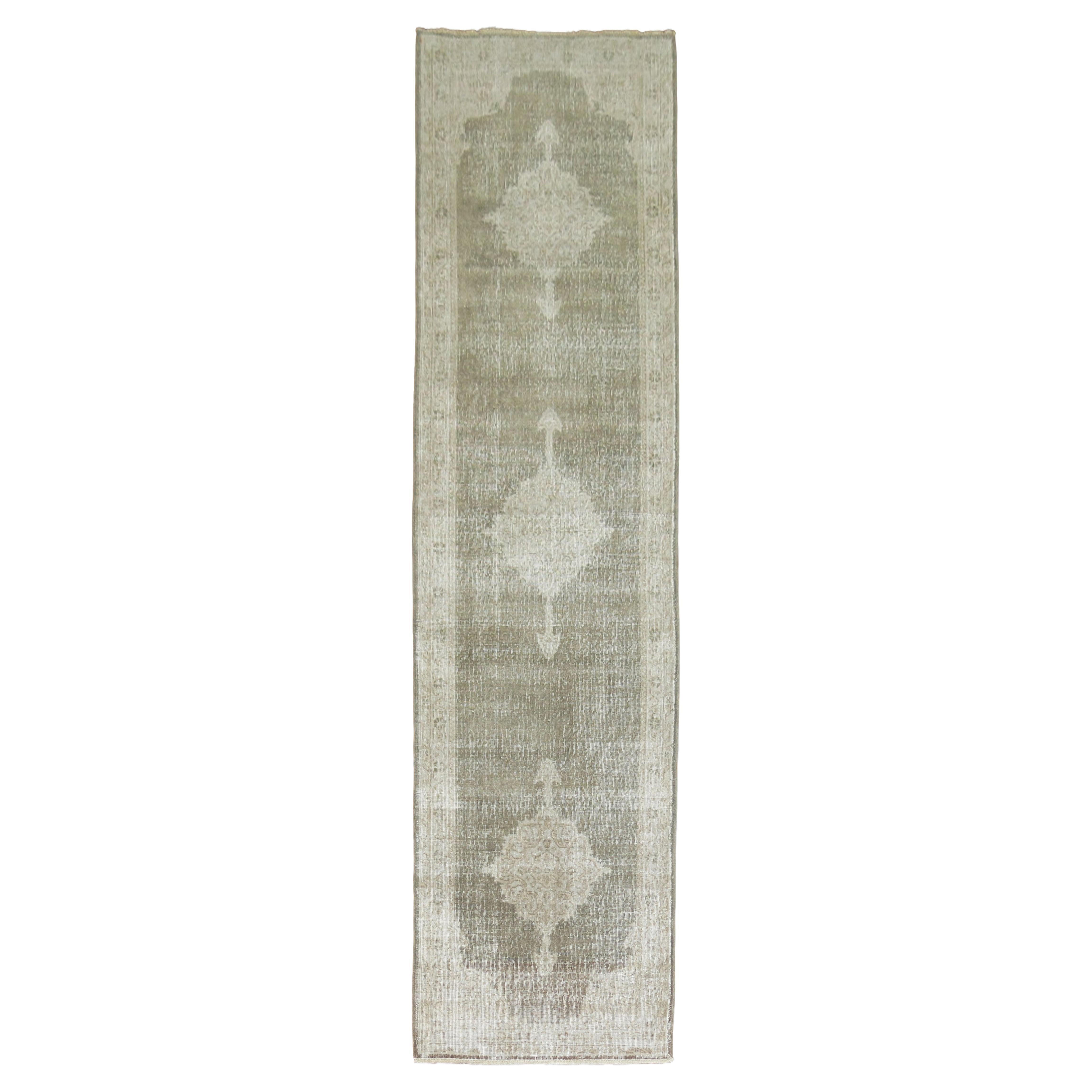 Zabihi Collection Worn Gray Vintage Turkish Runner