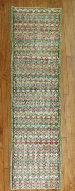 Zabihi Collection Worn Green Primitive Vintage Turkish Deco Runner