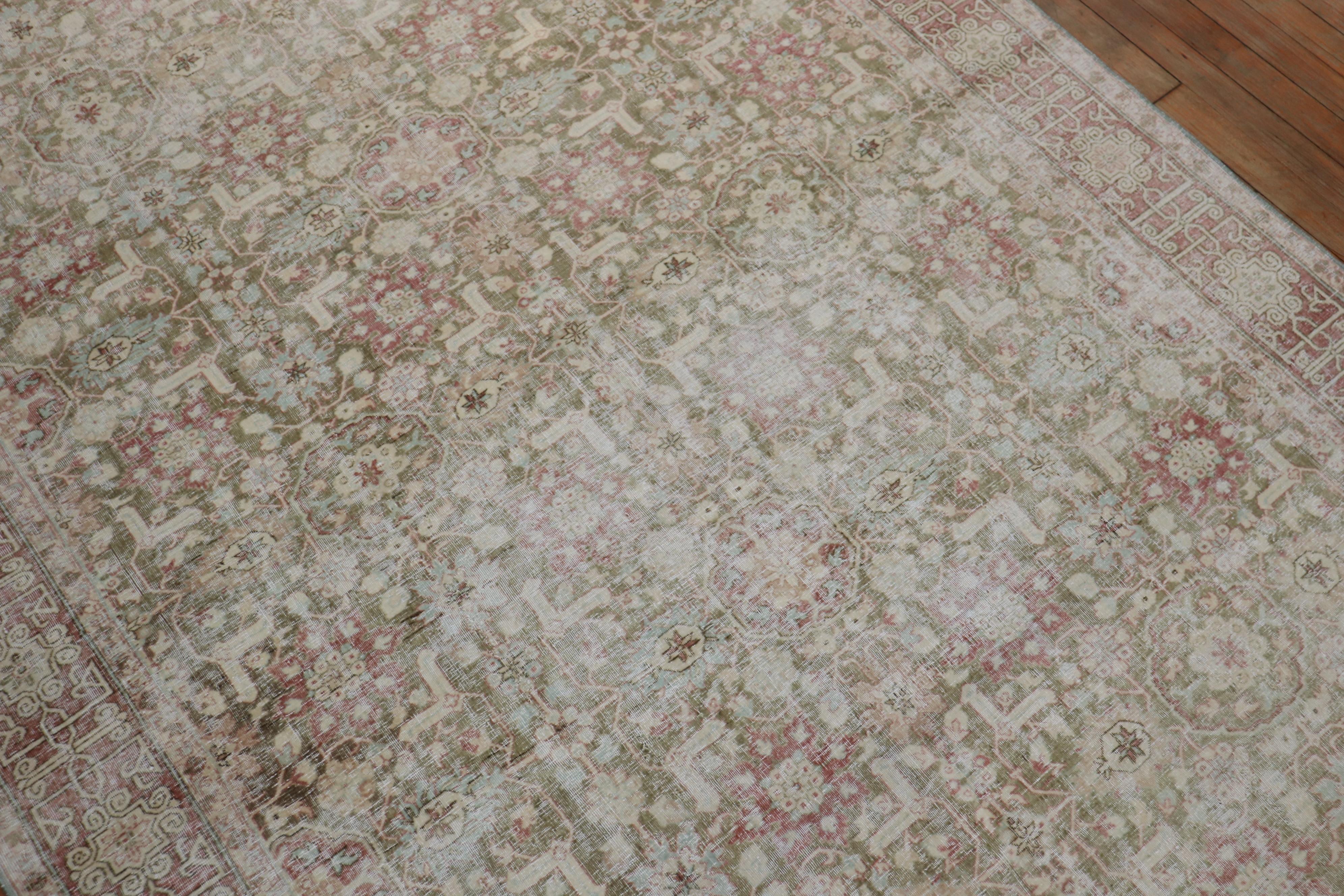 Colección Zabihi Alfombra Hereke Turca Verde Desgastada Turco en venta