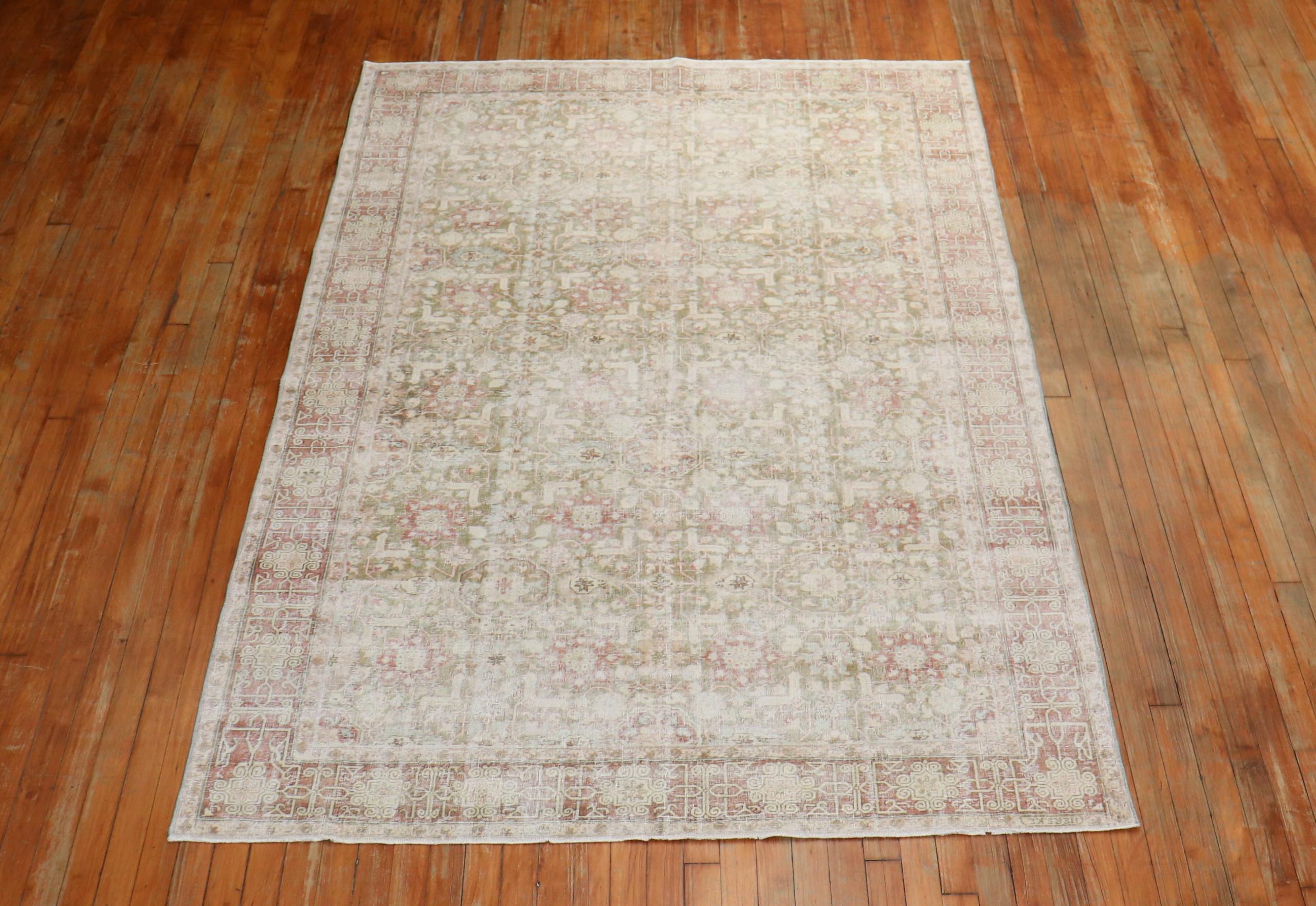 Colección Zabihi Alfombra Hereke Turca Verde Desgastada Lana en venta