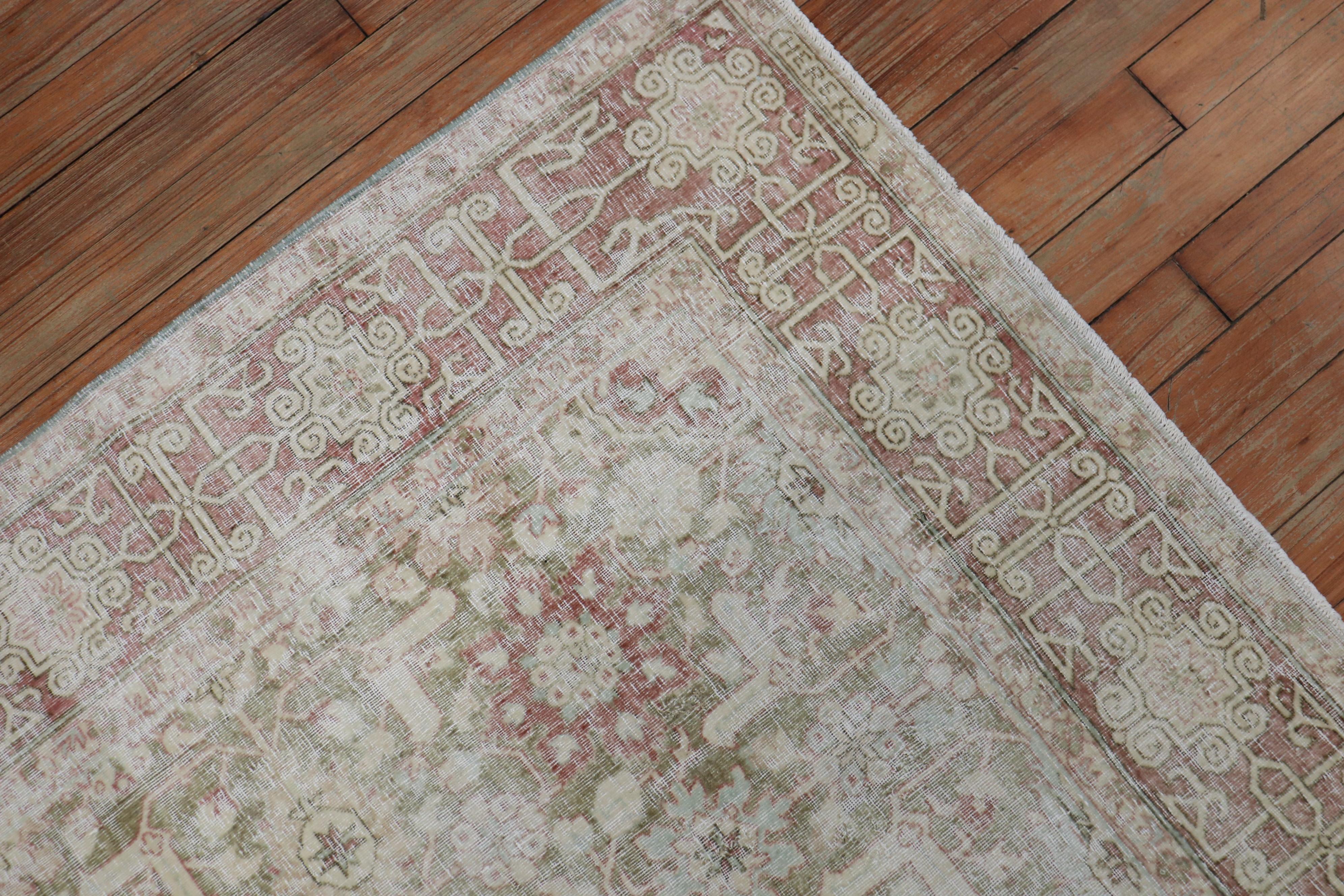 Colección Zabihi Alfombra Hereke Turca Verde Desgastada en venta 1