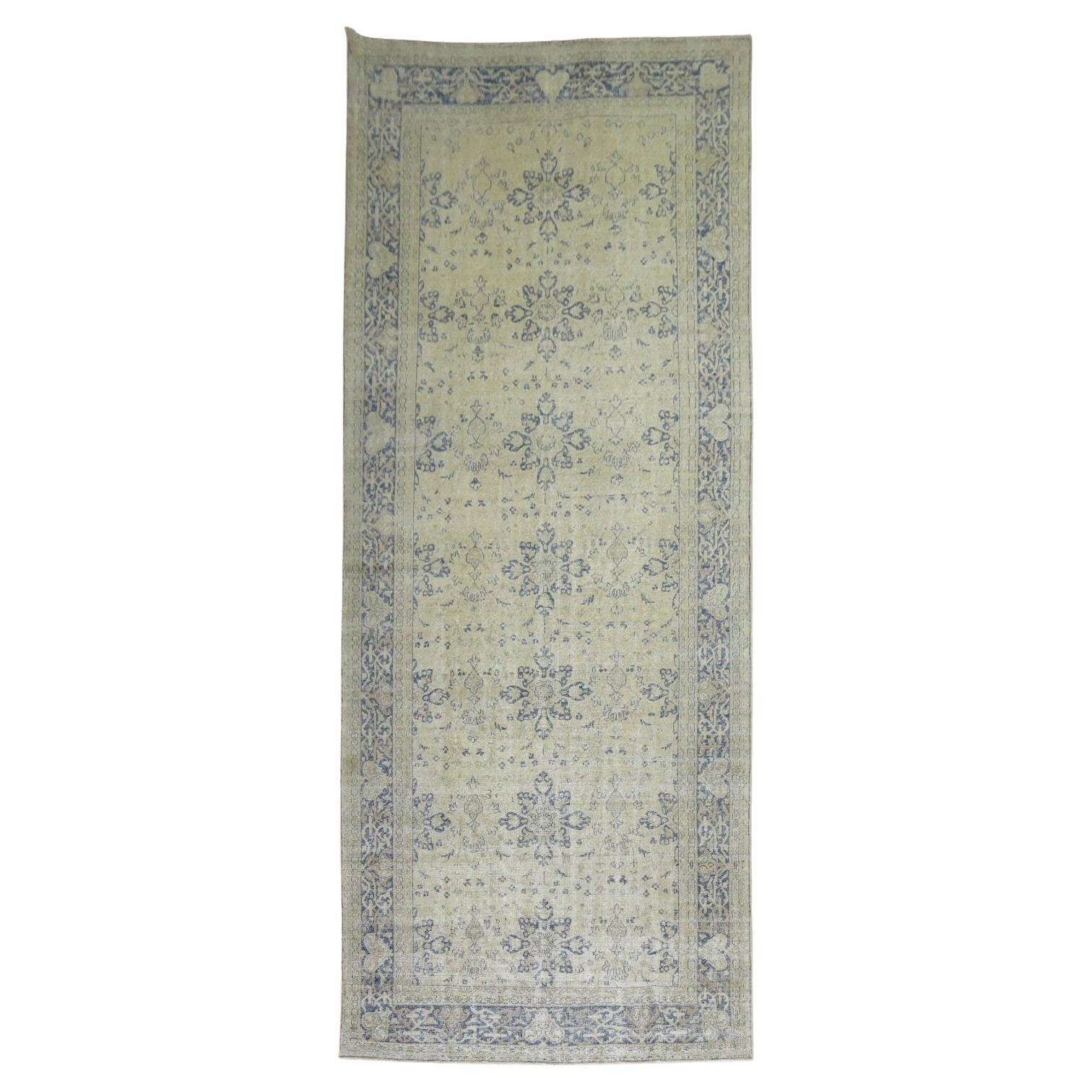 Zabihi Collection Worn Neutral Color Corridor Size Turkish Rug