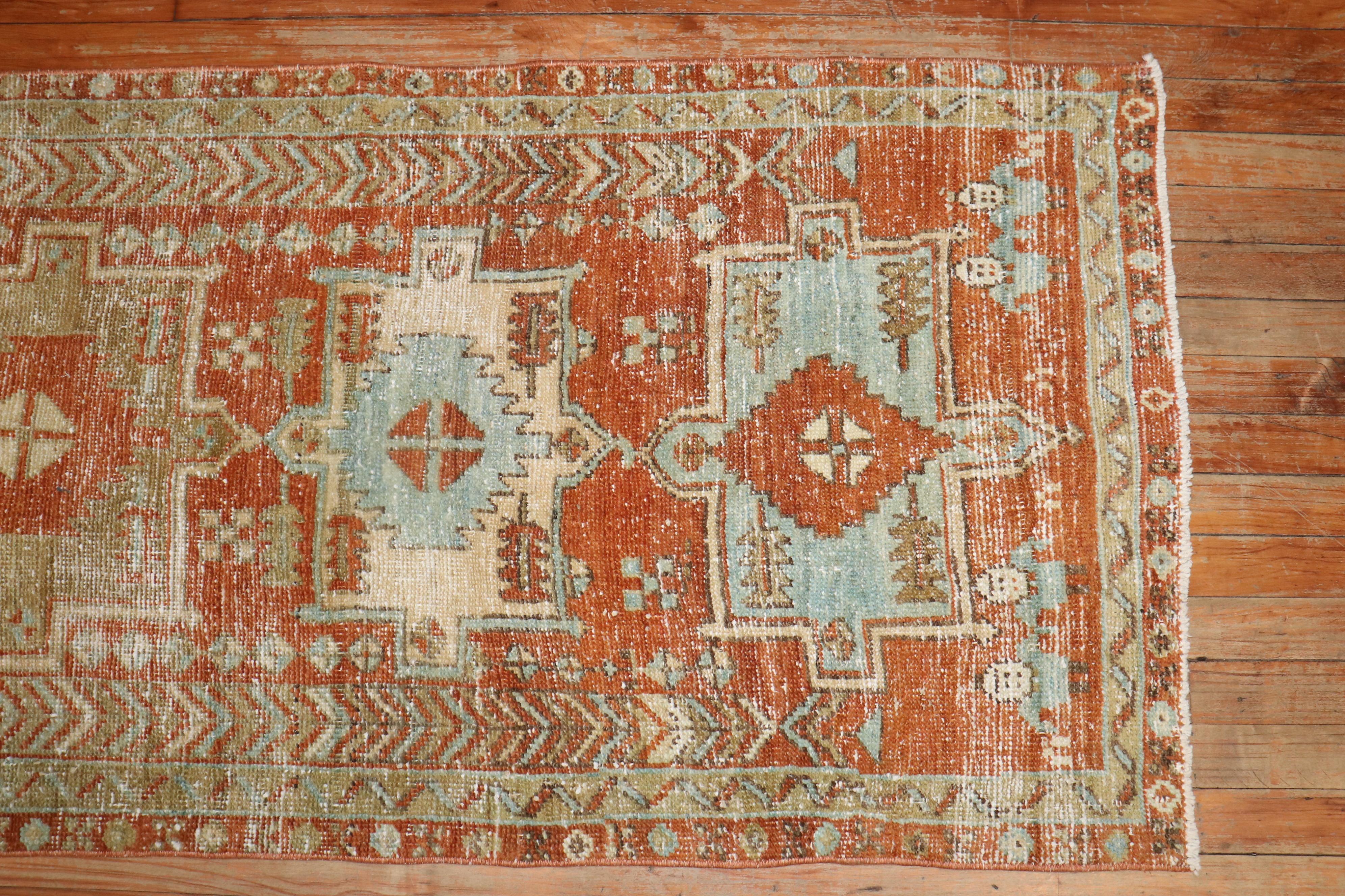 Zabihi Collection Worn Orange Persian Heriz Runner In Distressed Condition For Sale In New York, NY