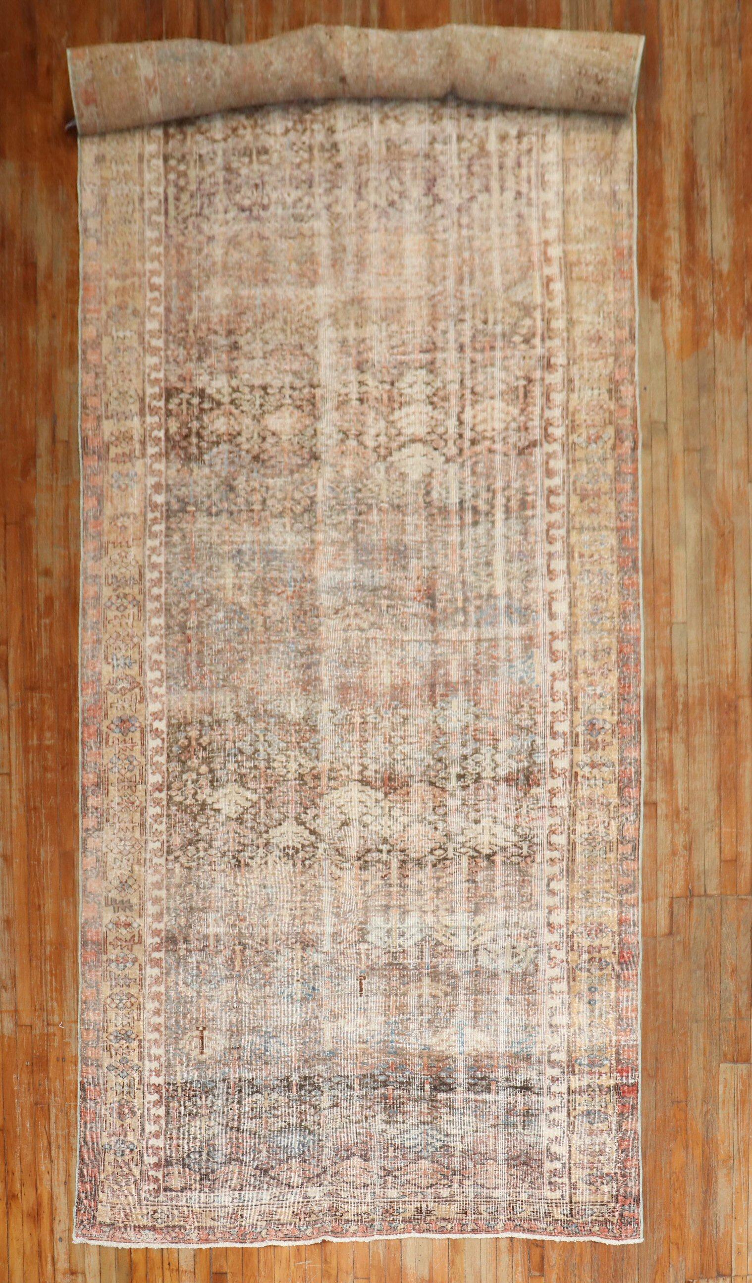Hand-Knotted Zabihi Collection Worn Persian Corridor Size Rug For Sale