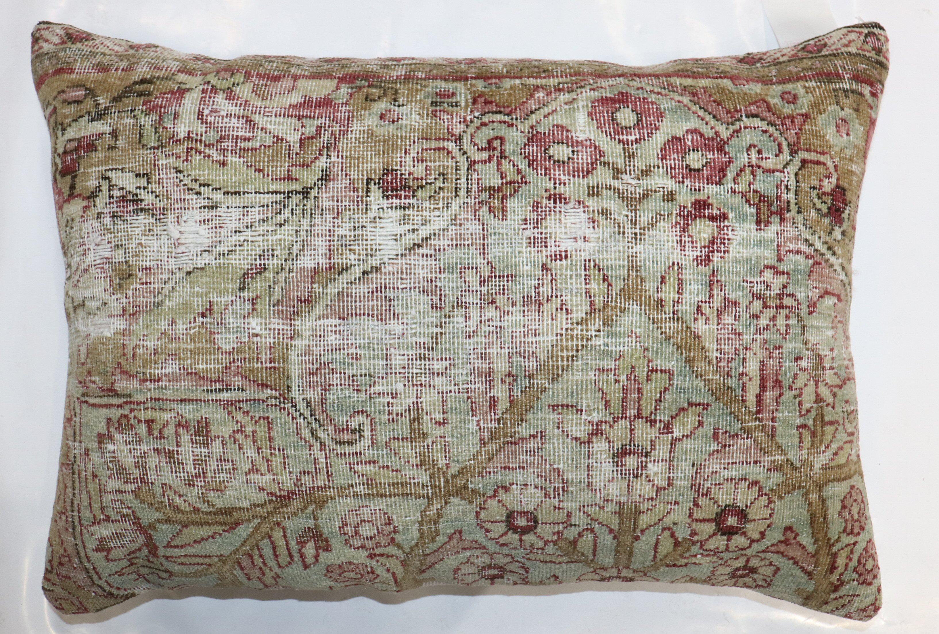 Tabriz Zabihi Collection Worn Persian Kerman Rug Pillow For Sale