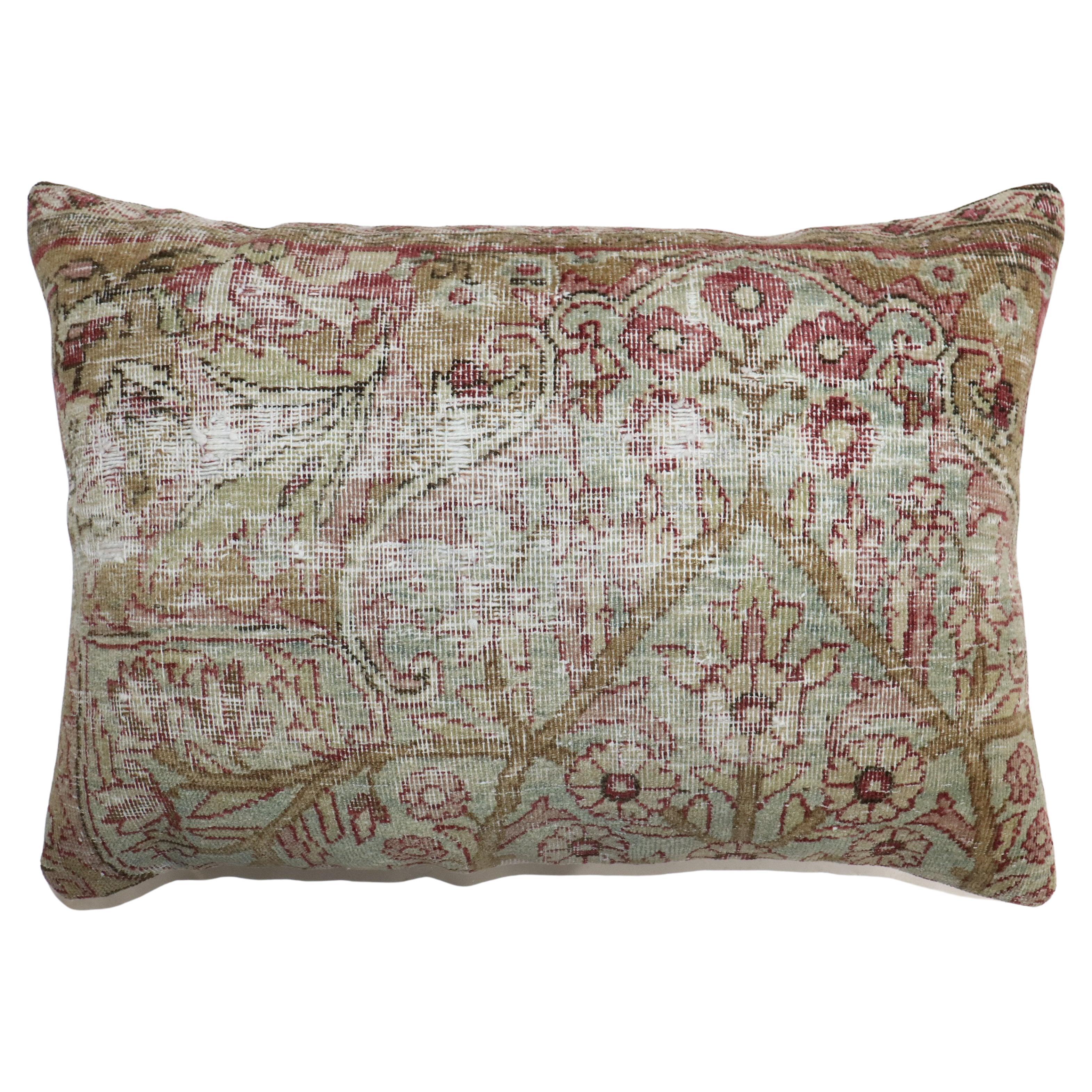 Zabihi Collection Worn Persian Kerman Rug Pillow