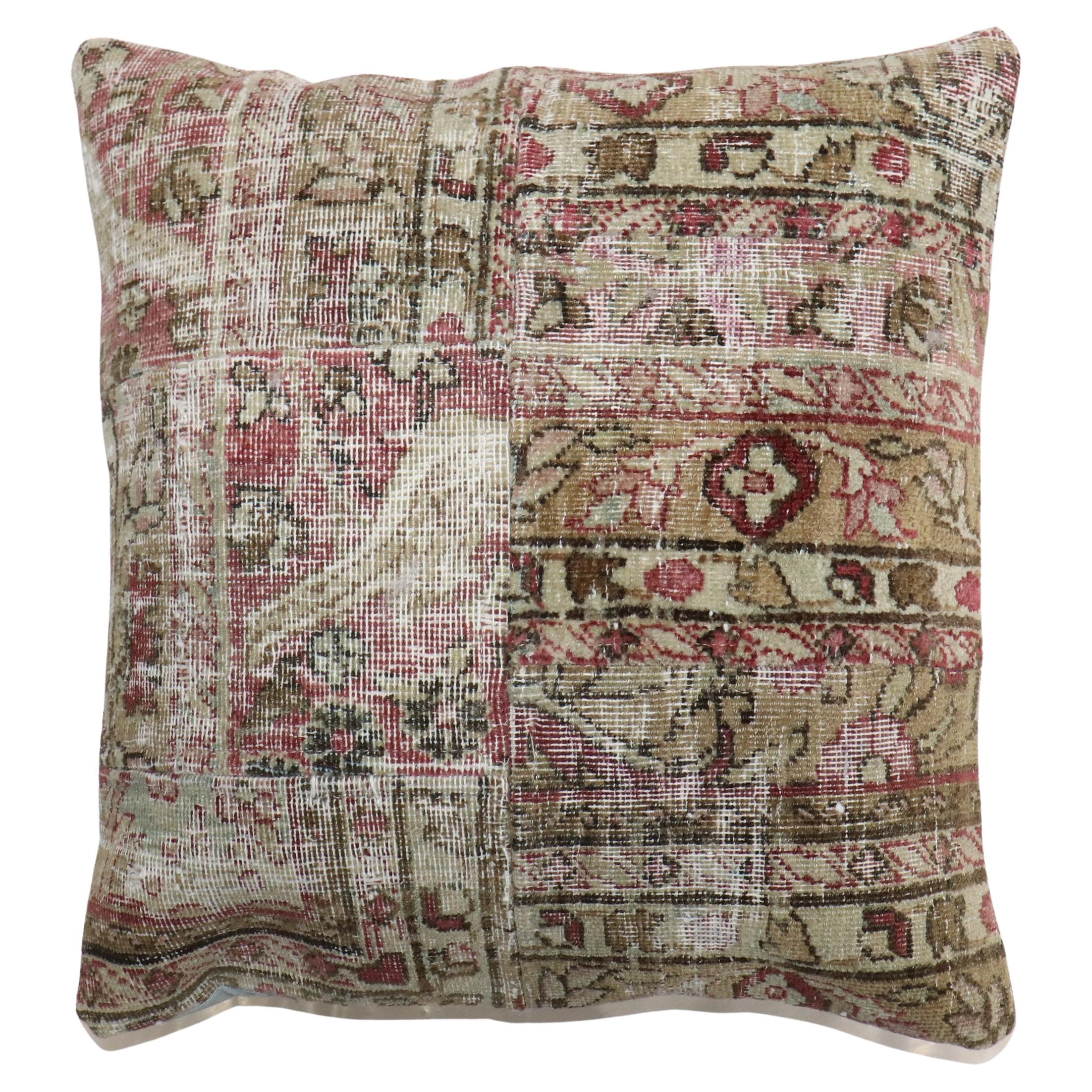 Zabihi Collection Worn Persian Kerman Rug Pillow For Sale