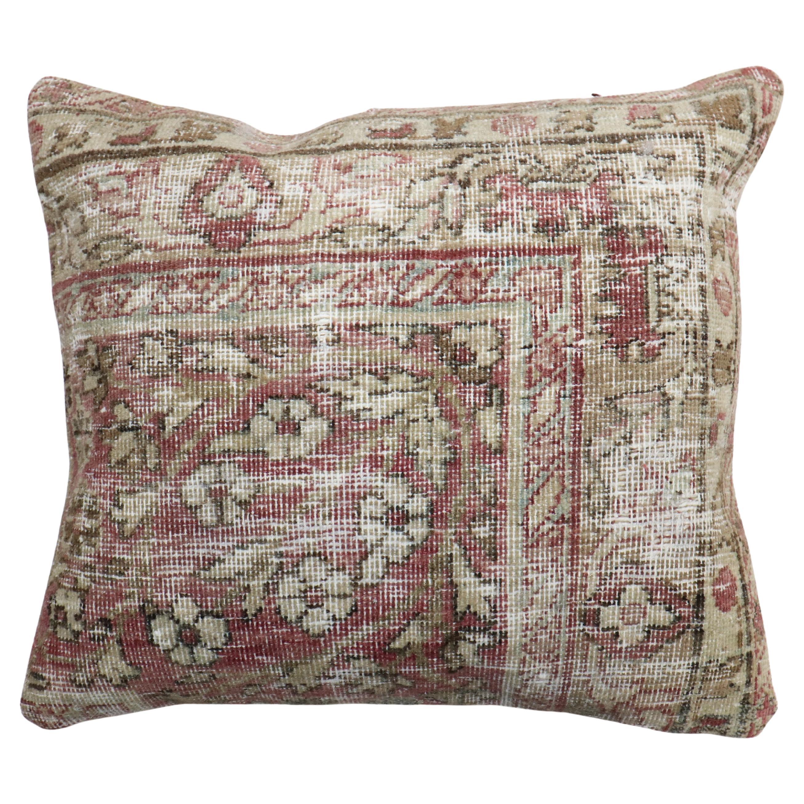 Zabihi Collection Worn Persian Kerman Rug Pillow