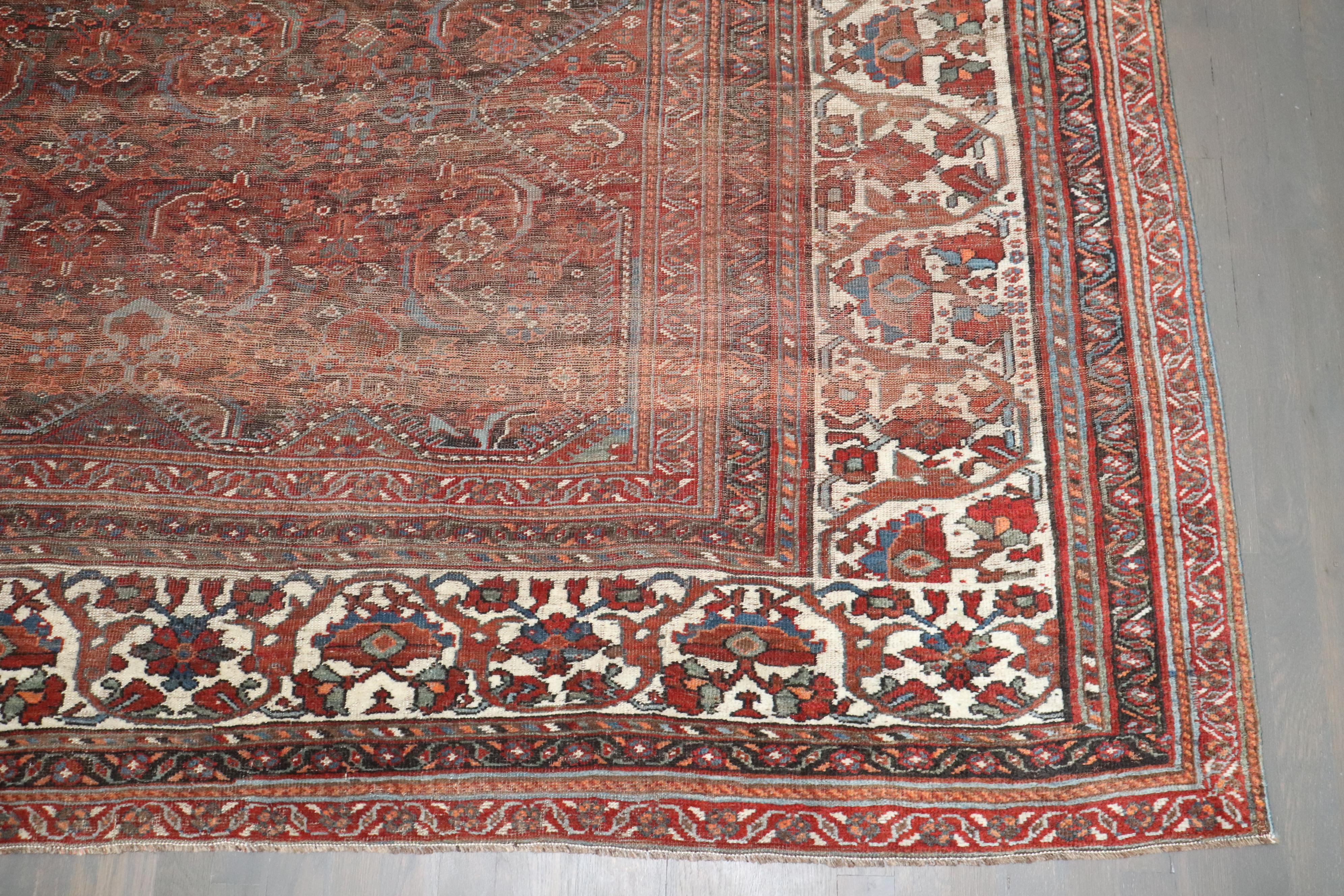 Zabihi Collection Worn Persian Large SquareTribal Shiraz Rug For Sale 5
