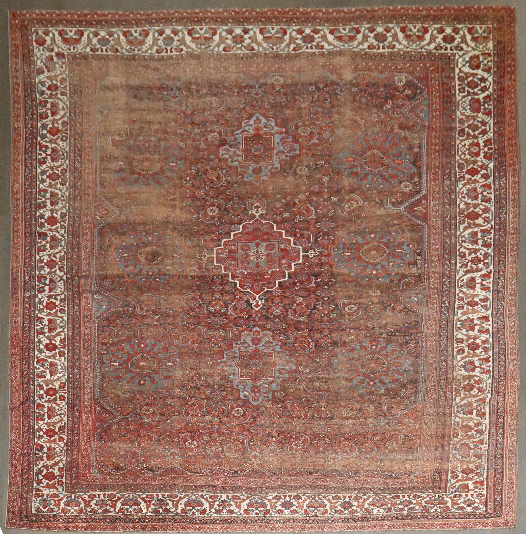 an early 20th-century rare room square-size worn tribal Shiraz rug

Details
rug no.	j4201
size	11' 1