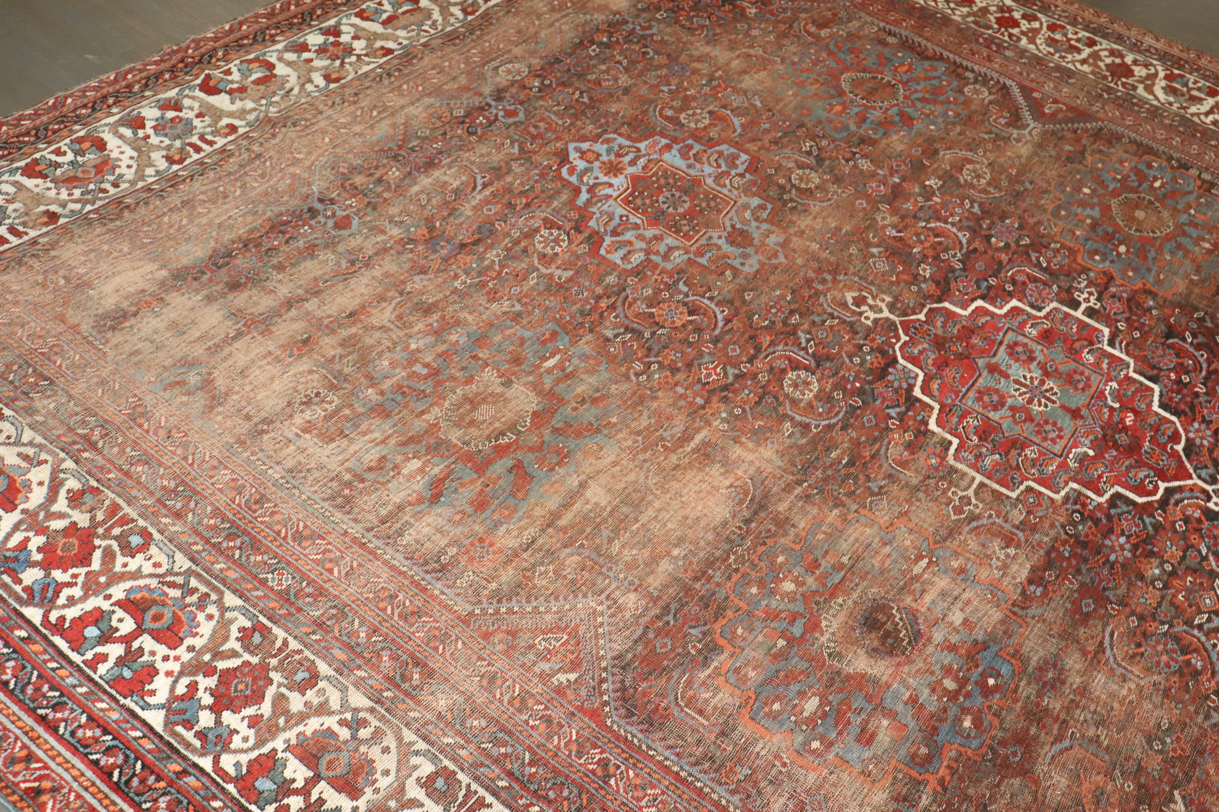 Wool Zabihi Collection Worn Persian Large SquareTribal Shiraz Rug For Sale