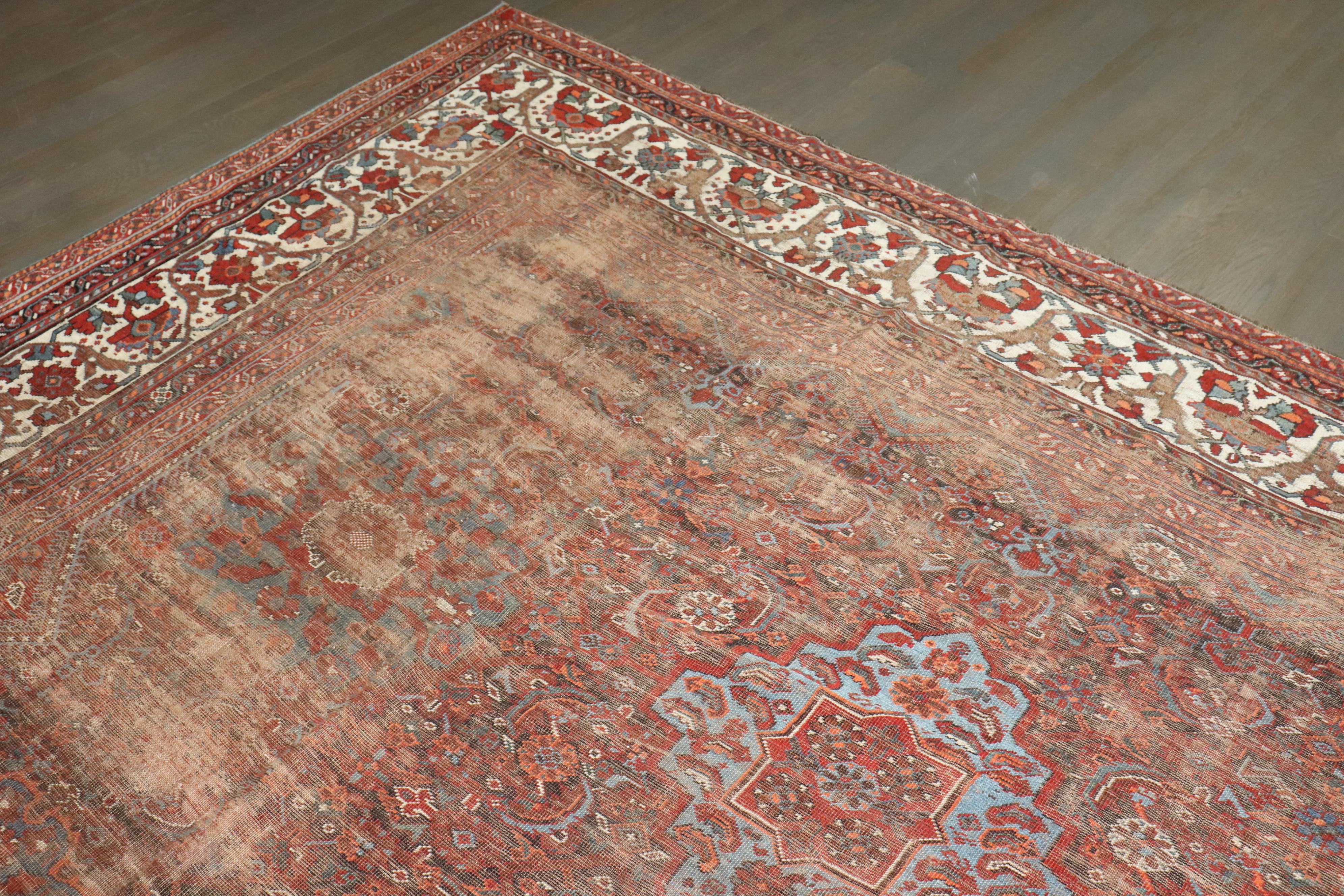 Zabihi Collection Worn Persian Large SquareTribal Shiraz Rug For Sale 1