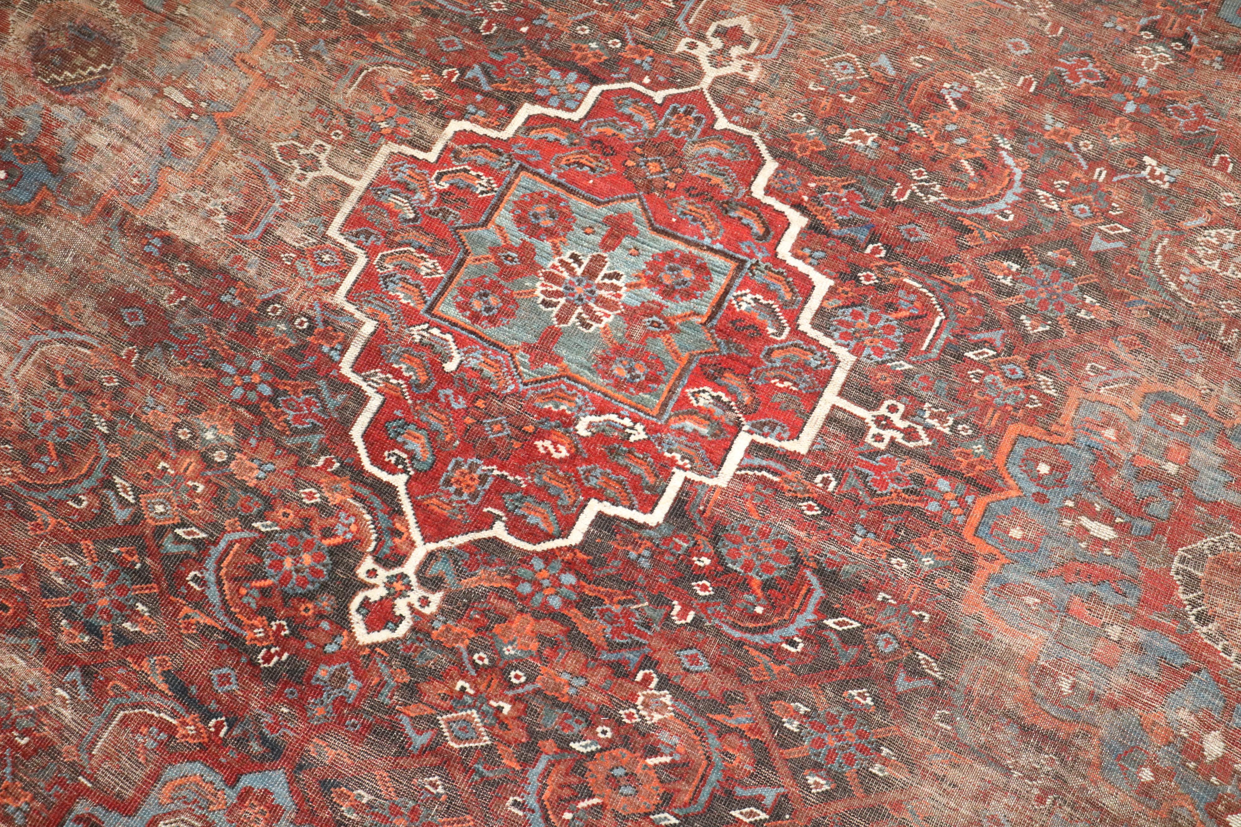 Zabihi Collection Worn Persian Large SquareTribal Shiraz Rug For Sale 2