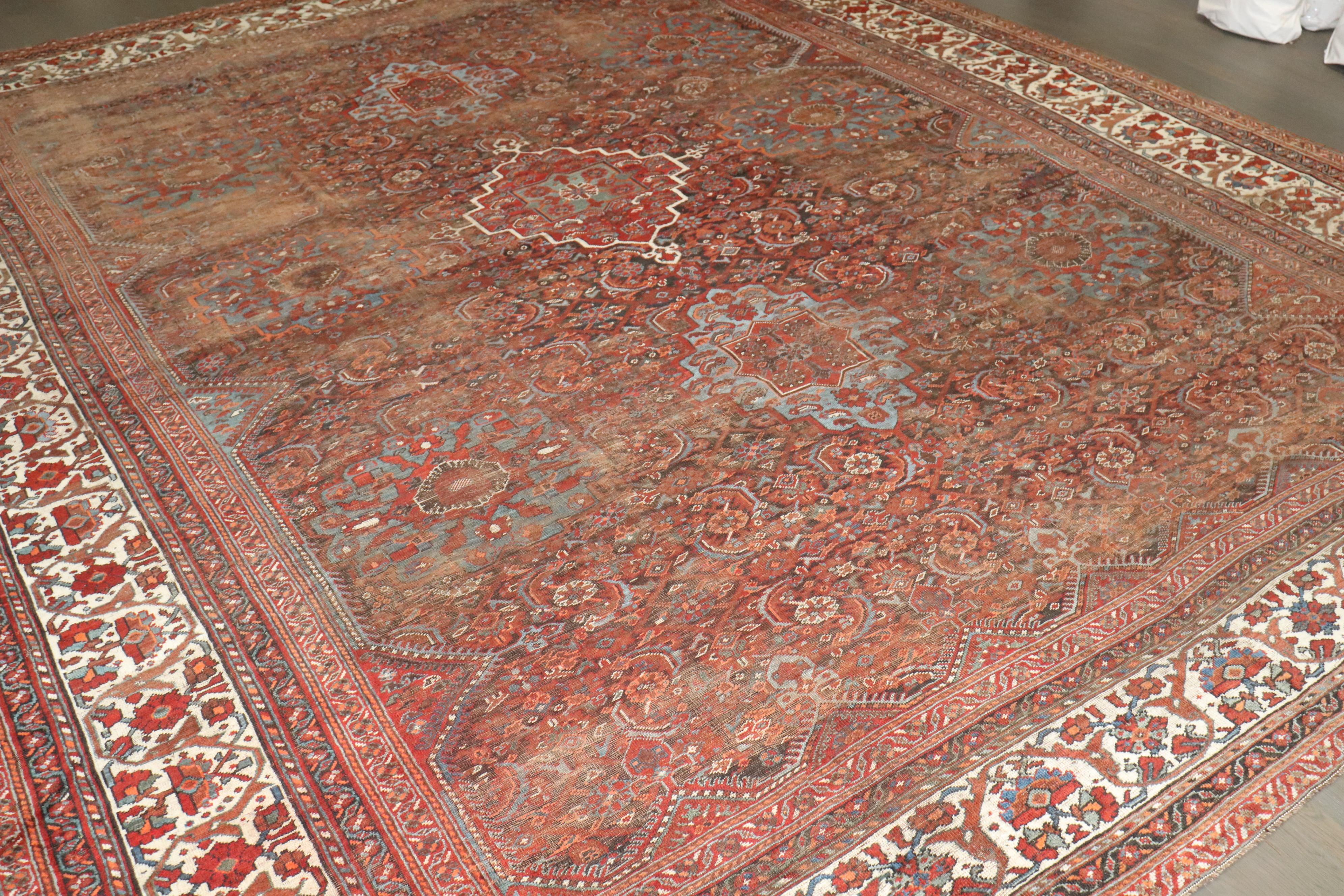 Zabihi Collection Worn Persian Large SquareTribal Shiraz Rug For Sale 4