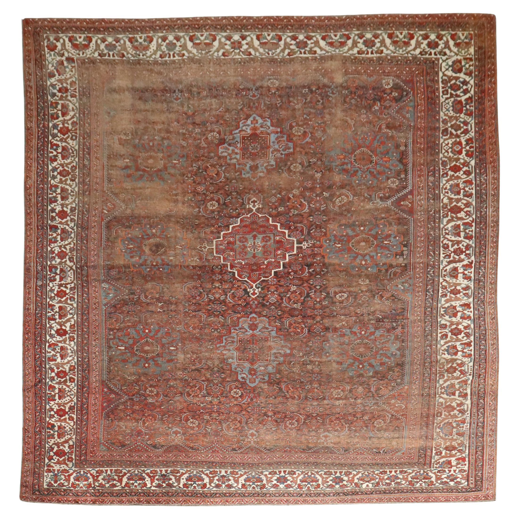 Zabihi Collection Worn Persian Large SquareTribal Shiraz Rug For Sale
