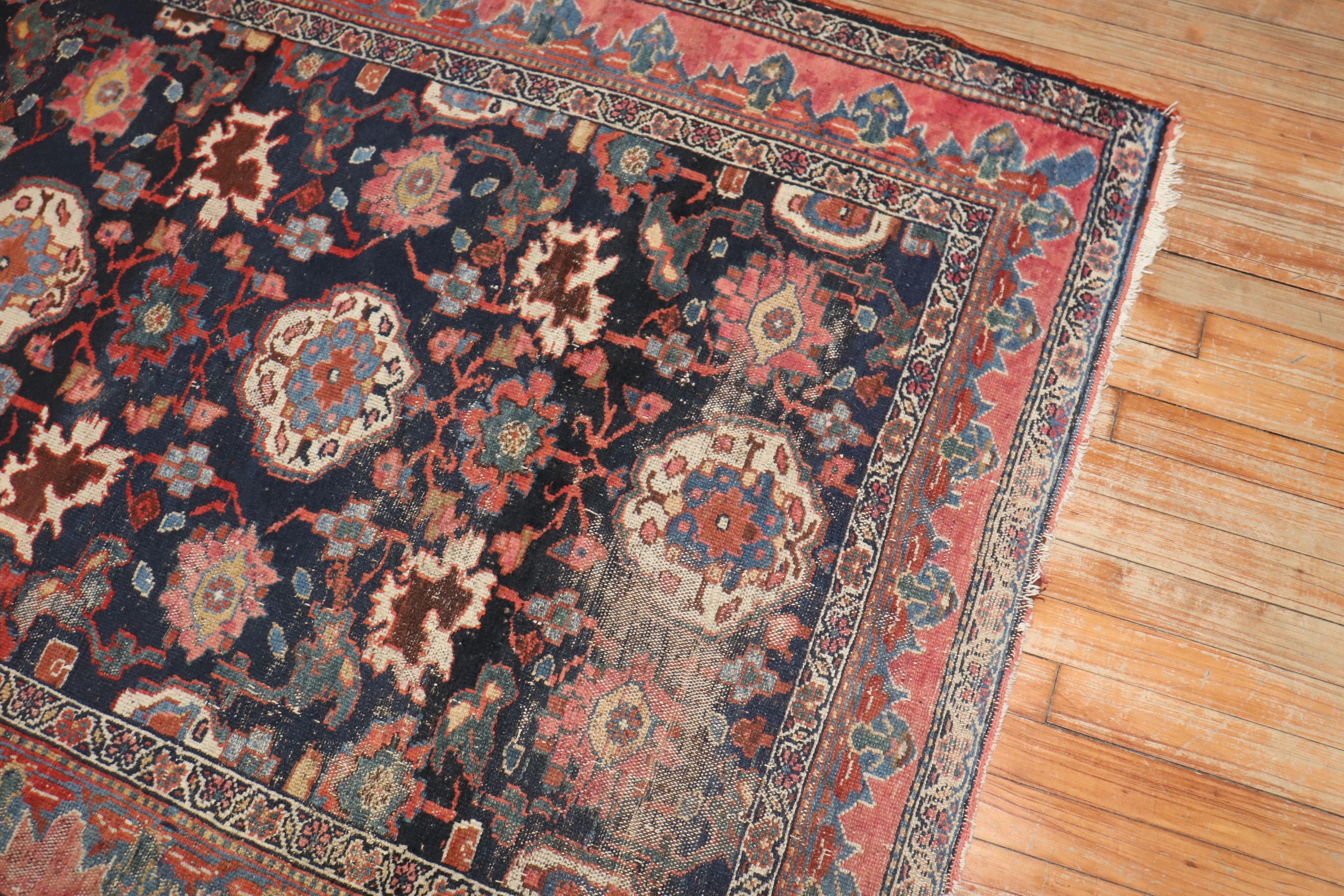 Zabihi Collection Worn Persian Malayer Rug In Fair Condition For Sale In New York, NY