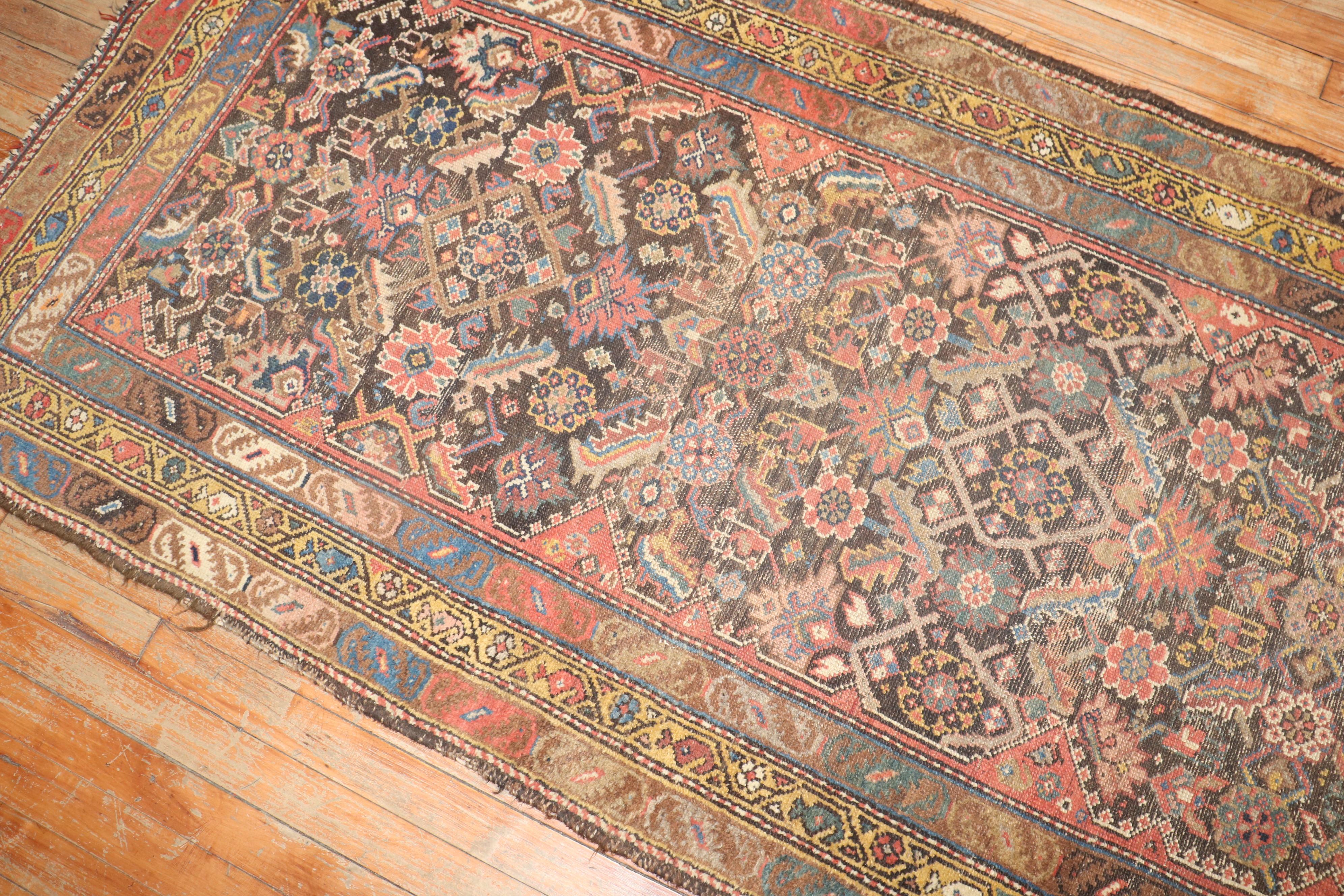 Heriz Serapi Zabihi Collection Worn Persian Runner For Sale