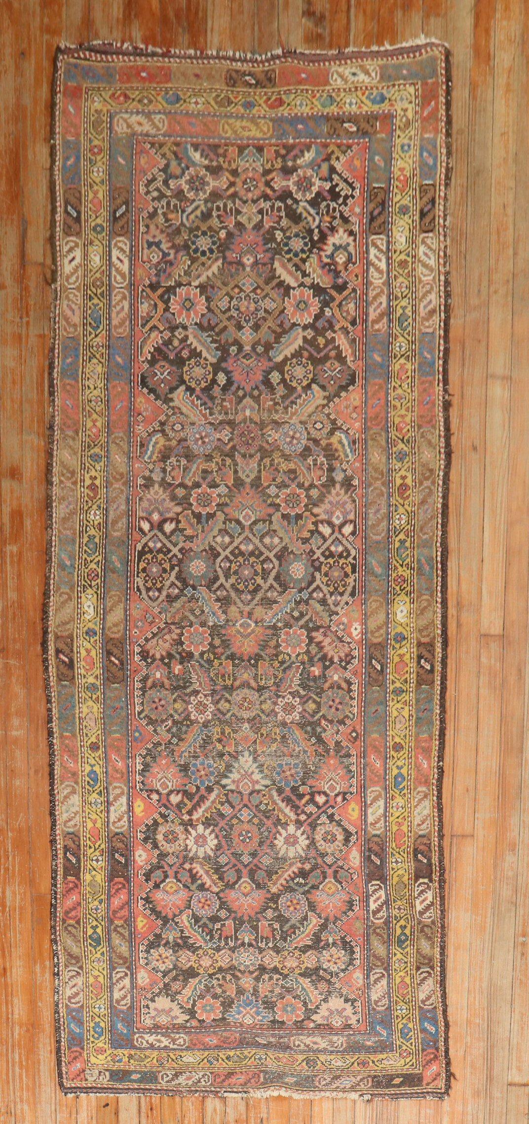 Wool Zabihi Collection Worn Persian Runner For Sale
